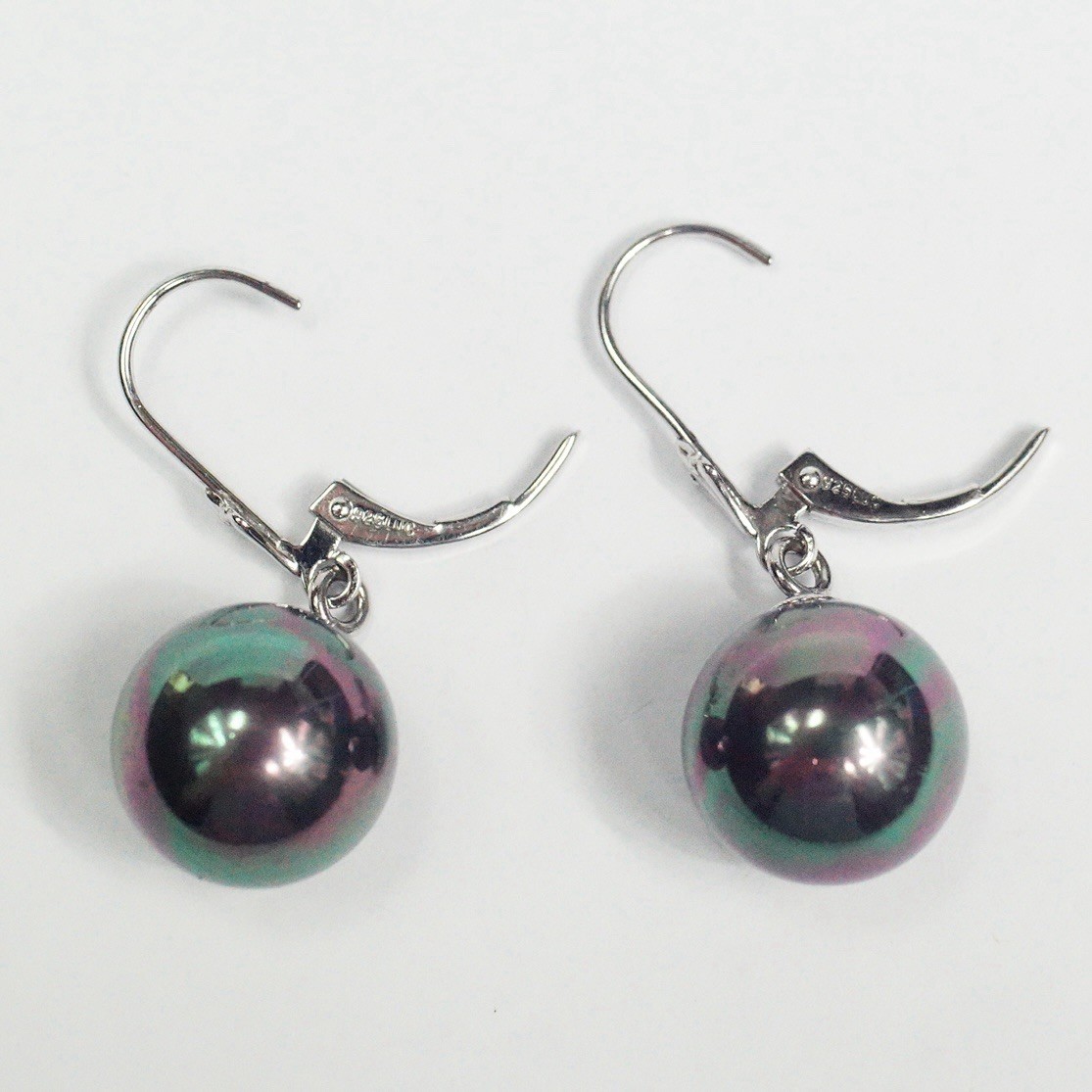 Lucoral Sterling Silver 12.2 mm Imitation Black Pearl Leverback Earrings