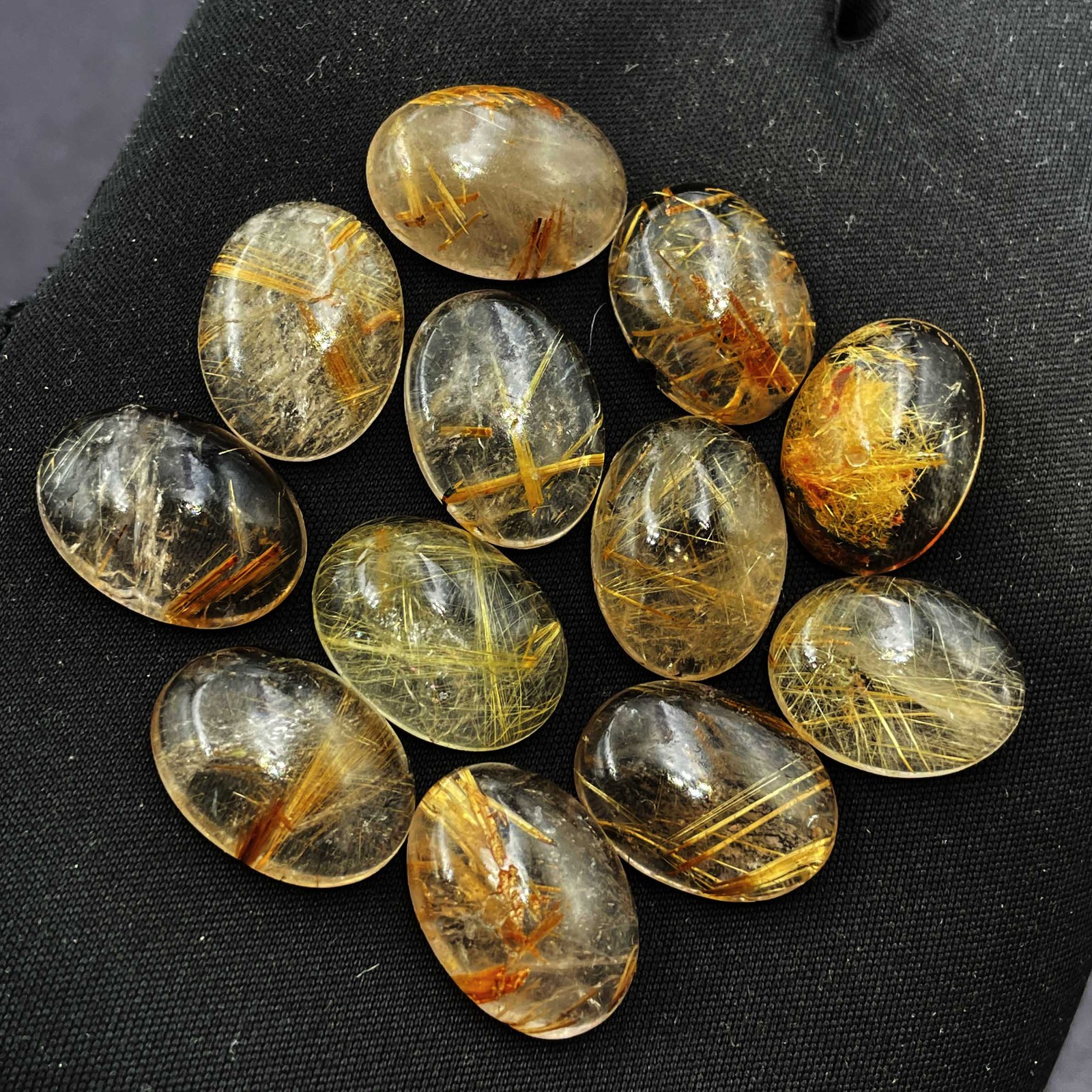 Natural Golden Rutile Quartz Oval Cabochon Loose Stone Lot 13*18 MM 105 CT 9 Pcs