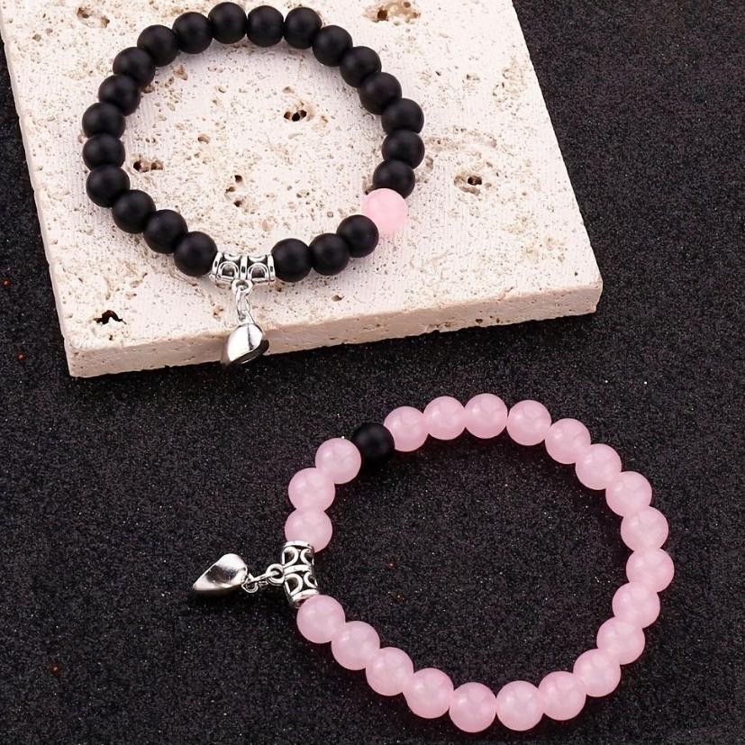 Couple Bracelet Beaded Bracelet Heart Charm Bracelet Valentine’s Day Gift Birth