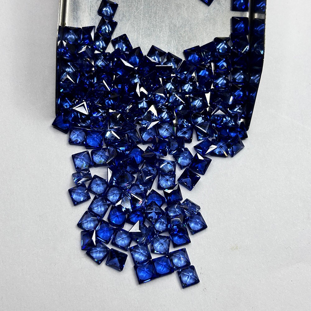 100 Pcs Natural Blue Sapphire 5x5mm Square Cut CERTIFIED Loose Gemstone Lot