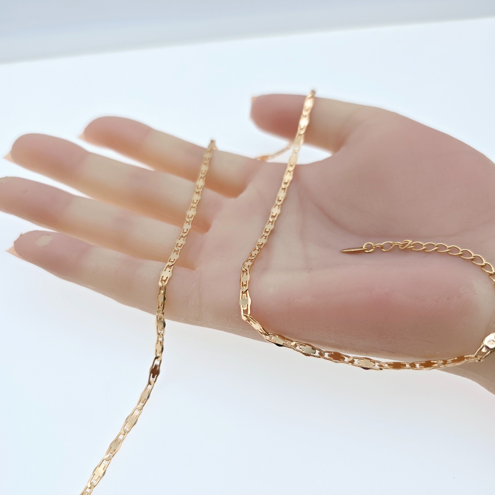 45+5cm Adjustable, XPNL0057 “Rose Gold Flat Geometric Link Necklace for Women