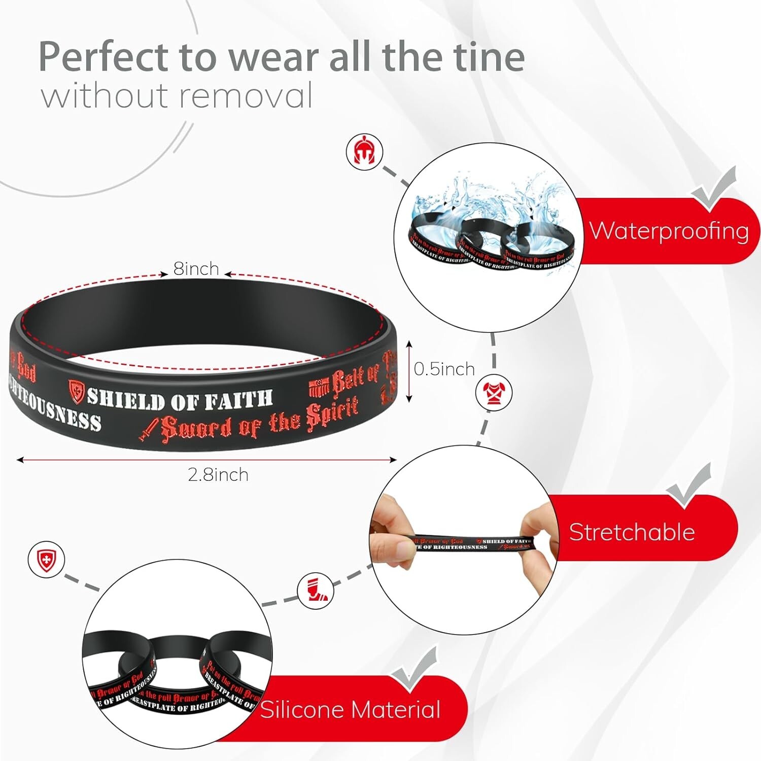 30 Pack Armor of God Silicone Bracelets Ephesians 6:10-18 Bible Verse Wristband