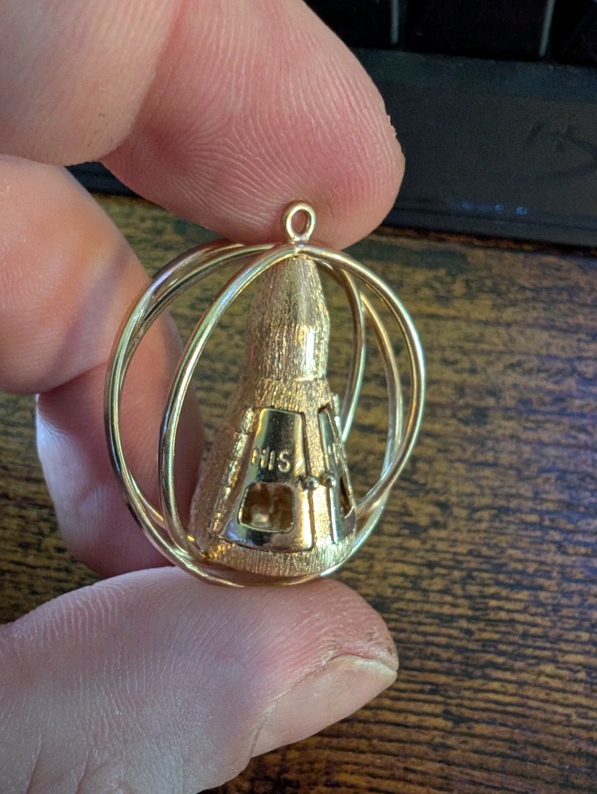 Vintage 14k Gold Mechanical Gemini Space Capsule Charm Pendant Heavy 19g+ NASA
