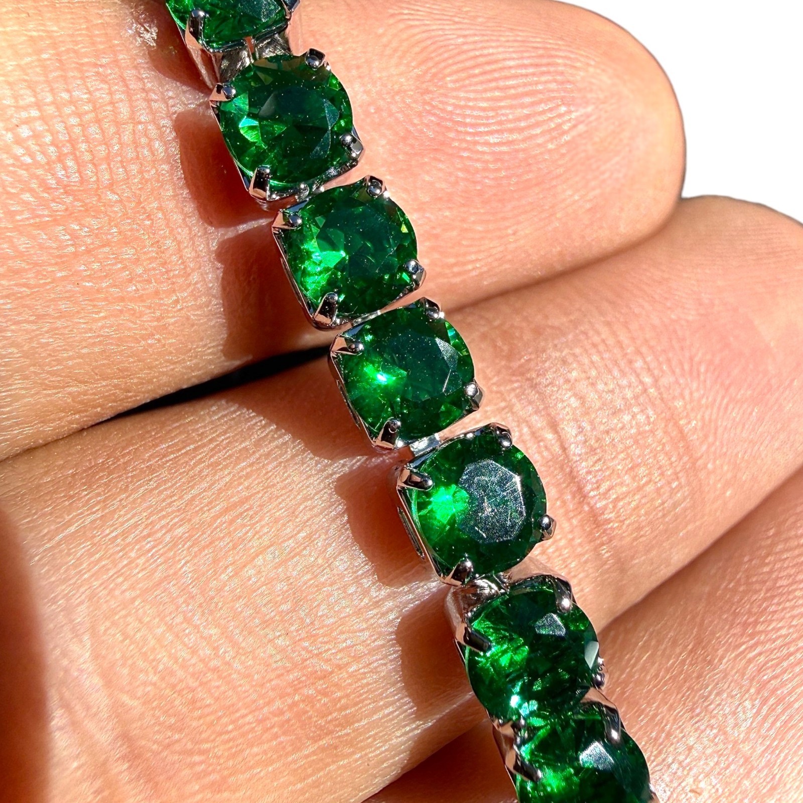 Tennis Bracelet Green Zircon 6.7in 7.5in Silver Plated Dainty