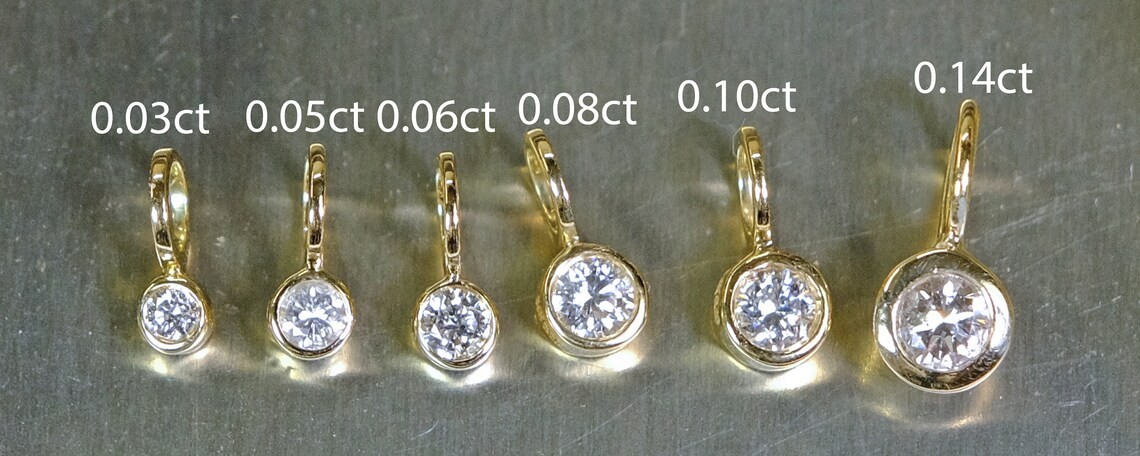 0.09CT 14k Yellow Gold Brilliant Cut Diamond Bezel Charm Pendant with Large Hole