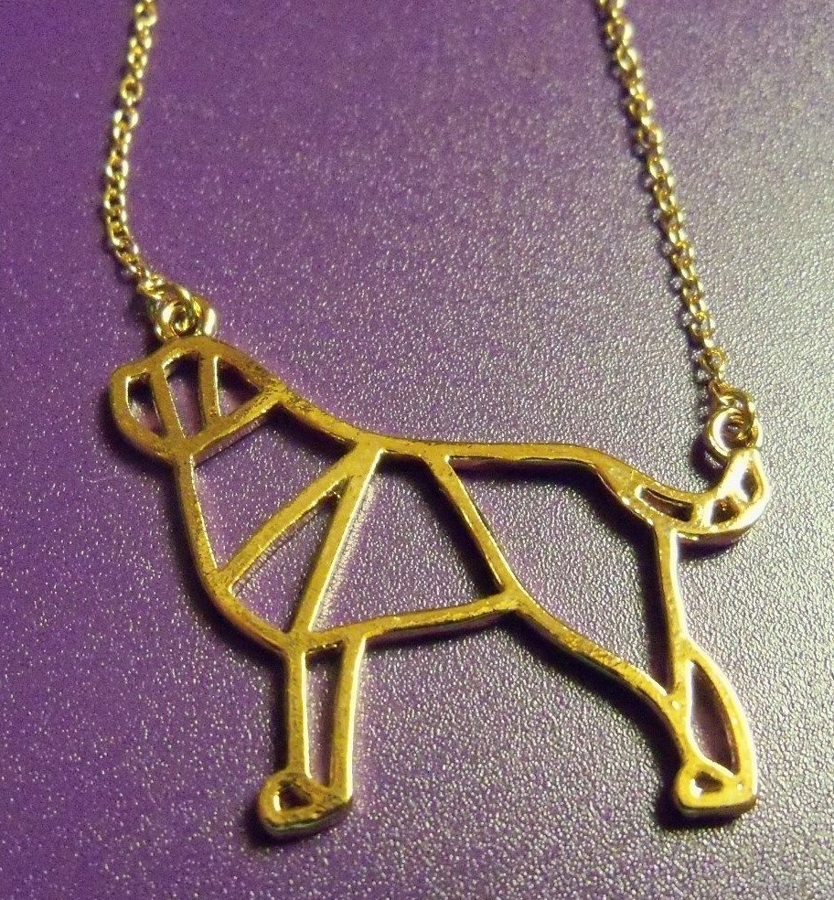 Saint St BERNARD Newfoundland Dog Geometric Necklace Pendant ~ Rose Gold Tone