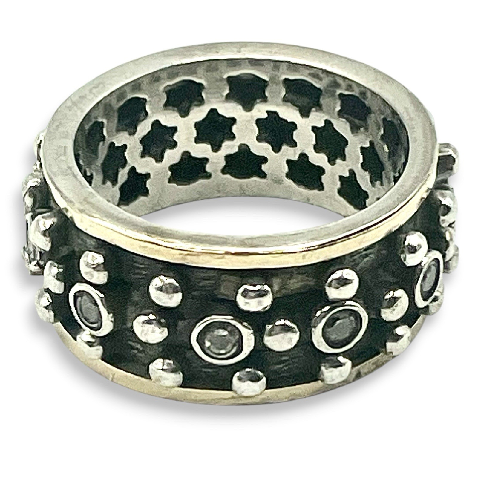 Vintage SJH SPINNER Ring Size 7 Sterling Silver White Topaz Band 6g Israel