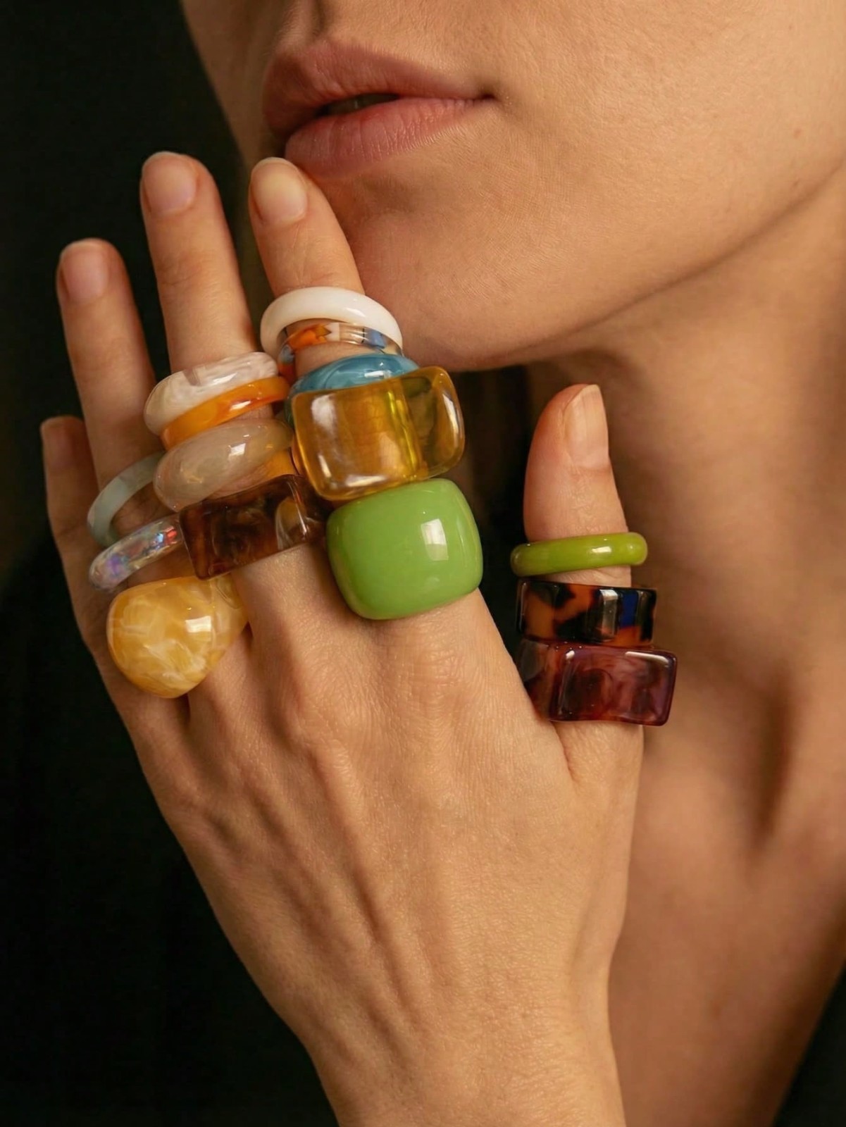 15PCS Geometric Transparent Resin Rings – Acrylic Crystal Ring Set Women Jewelry