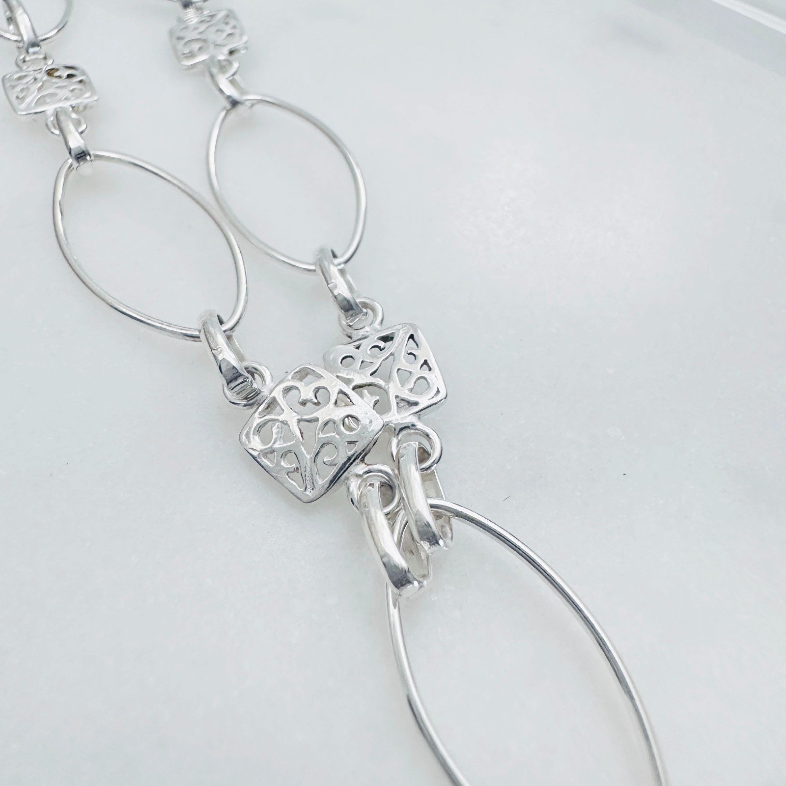 925 Sterling Silver Oval & Square Filigree Links Bracelet 6-10mm, 7 1/4″
