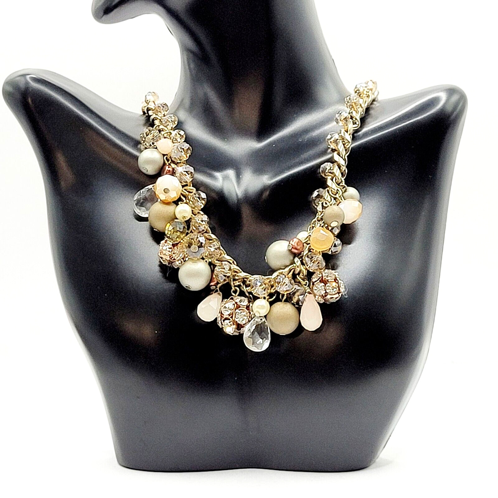 Loft Ann Taylor Sparkling Multi Bead Shape Silver Tone Cluster Necklace Signed
