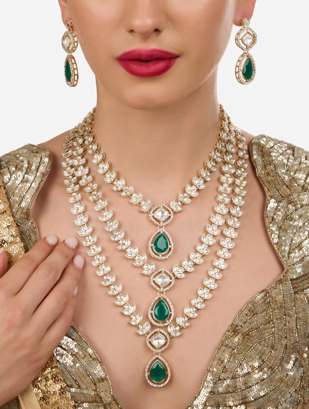 Indian bollywood gold plated created pearl and beads necklace set for women/girl