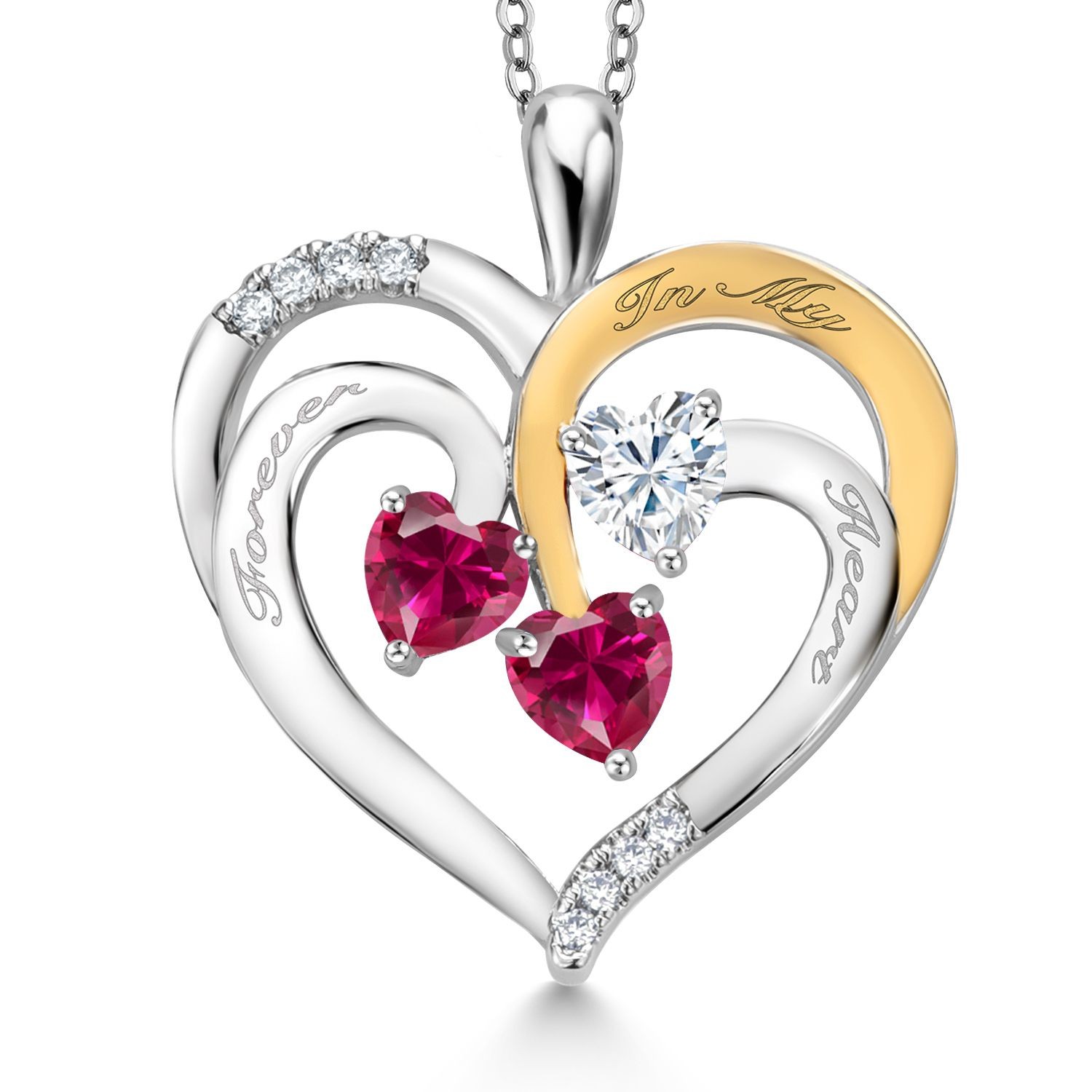 Rhodium Plated Pendant with Chain Created Ruby Moissanite (1.62 Cttw)