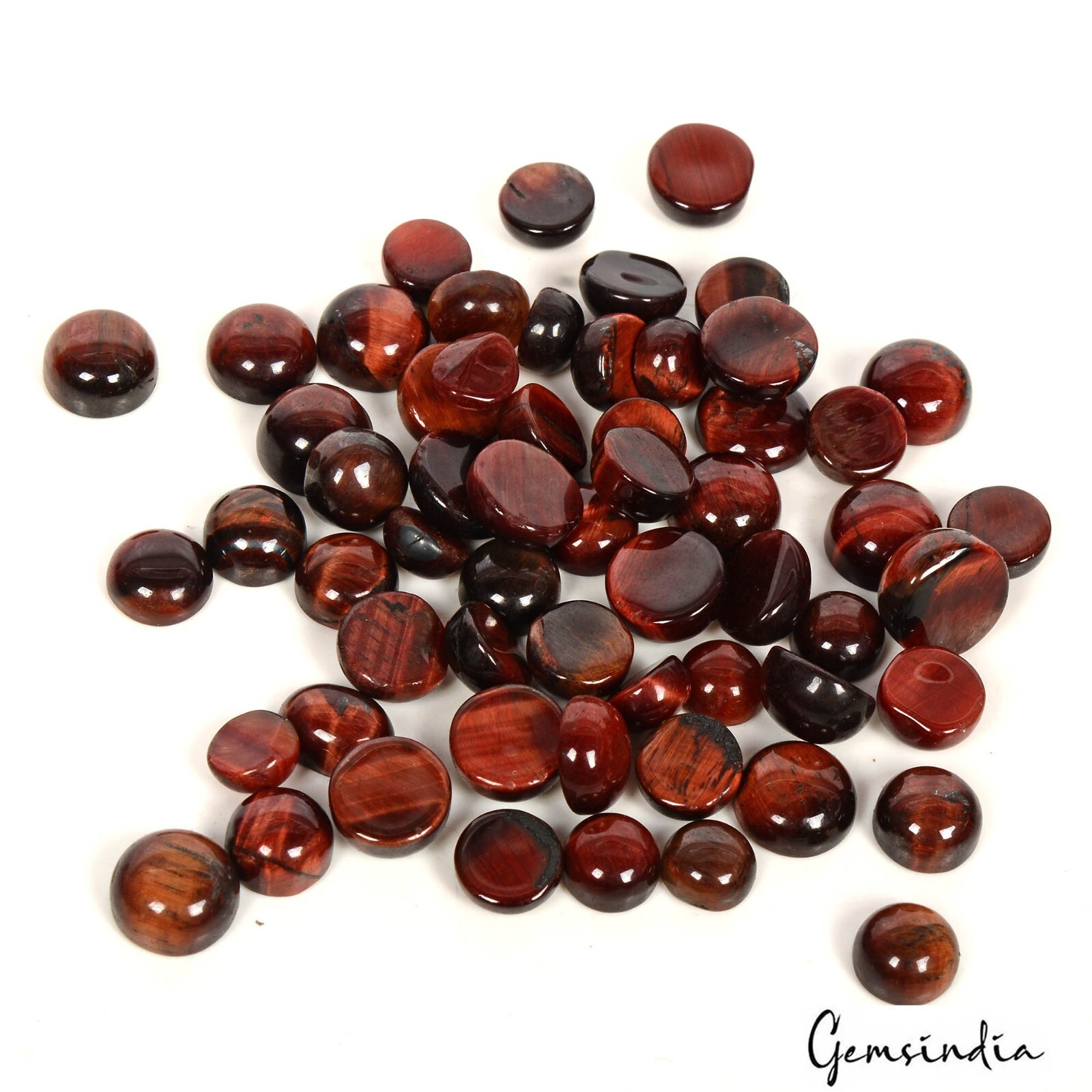 150 Cts/59 Pcs Natural Untreated Red Tiger Eye Round Cab Loose Gems For Jewelry