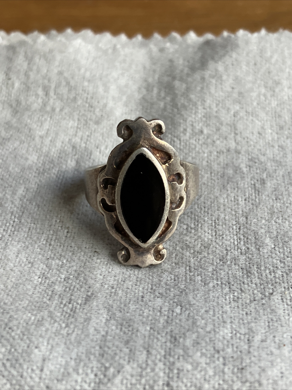 Vintage Sterling Silver Black Onyx Marquis Ring Size 7.25 8.8 Grams ~ J43