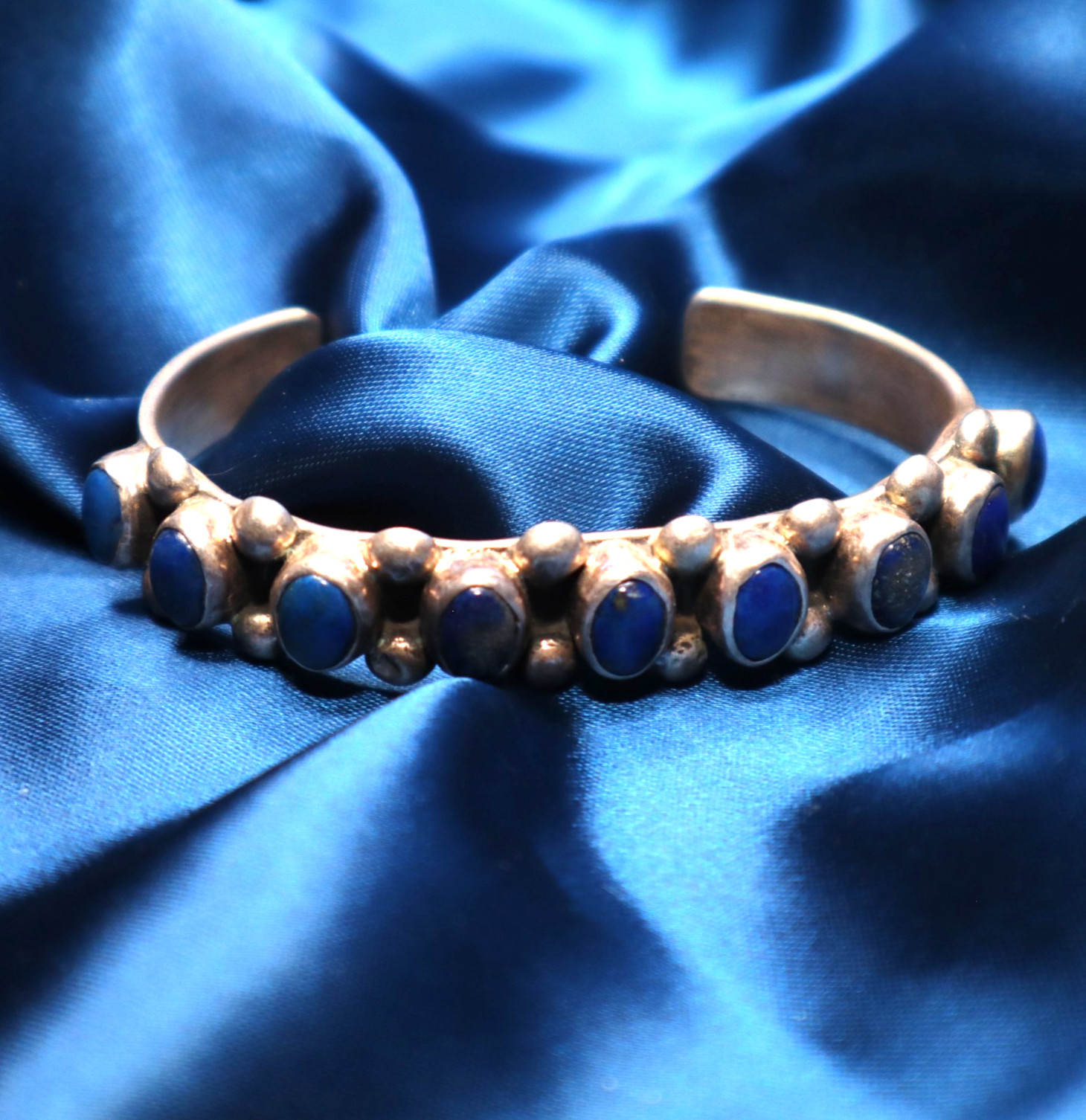 Chimney Butte Lapis Lazuli Gemstone and Sterling Silver 12.8mm Cuff Bracelet