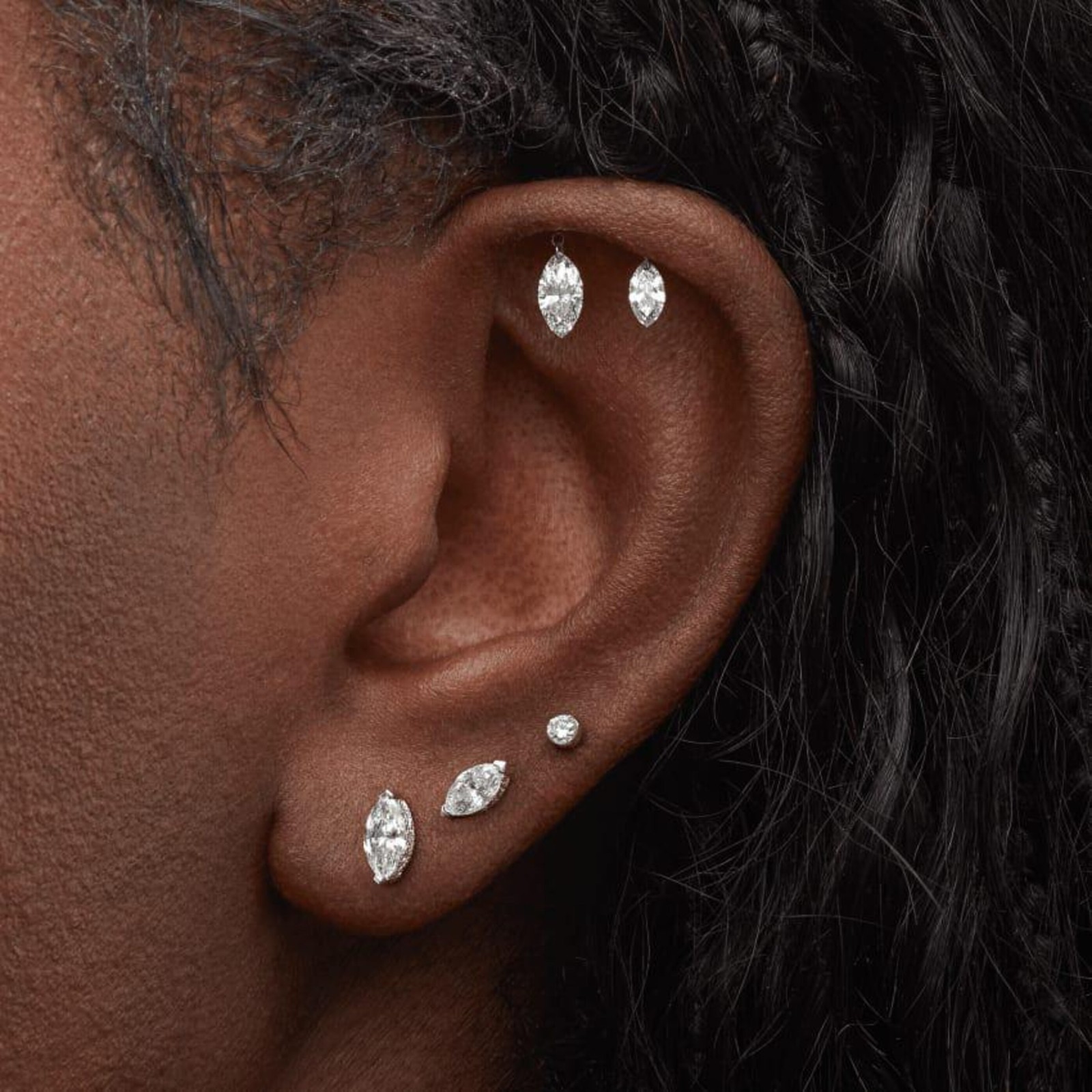 Floating Marquise Moissanite Helix Conch Stud 925 Sterling Silver