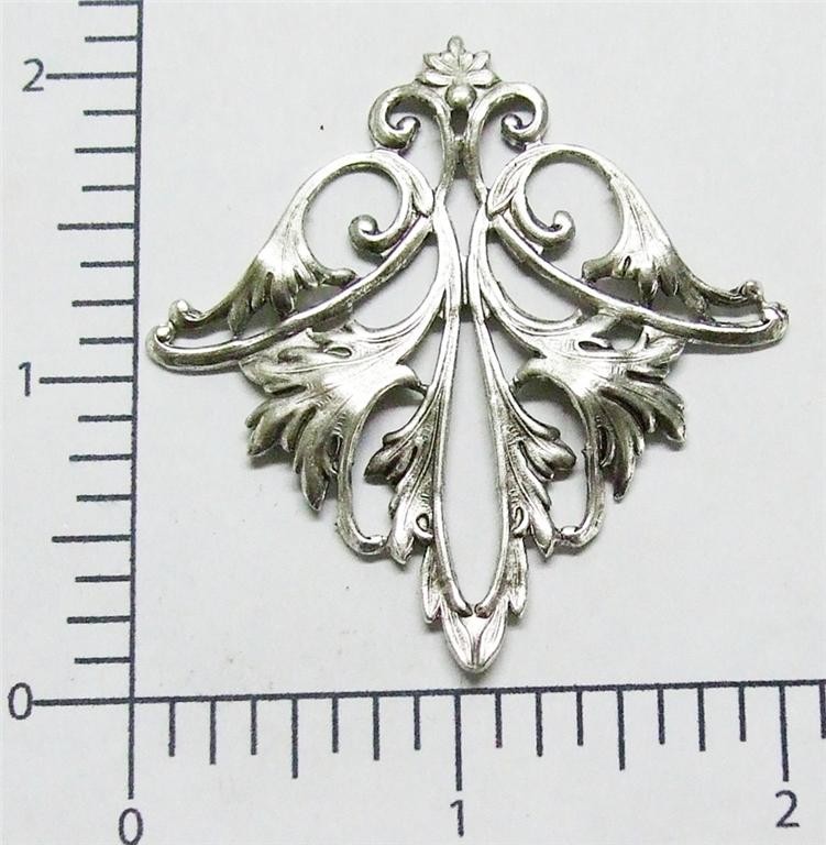 22714 Matte Silver Oxidized Large Ornate Victorian Filigree Jewelry Finding