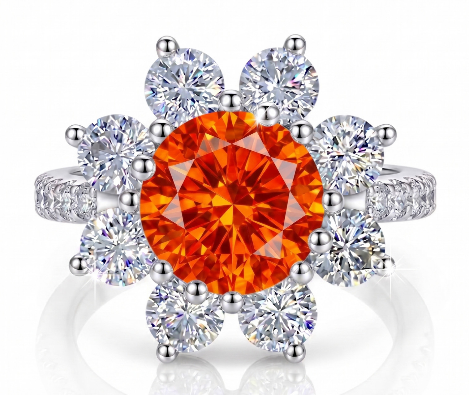 RARE 6.20 Ct Certified Round Cut Orange Natural Diamond Ring White Gold Finish