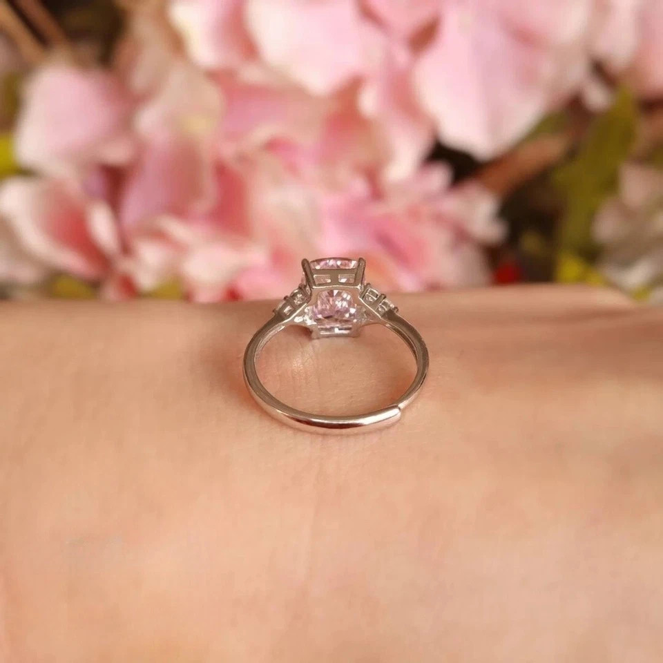 6.30 Ct Cushion Cut Natural Pink Sapphire Diamond Ring 14K White Gold Size 6 7 8