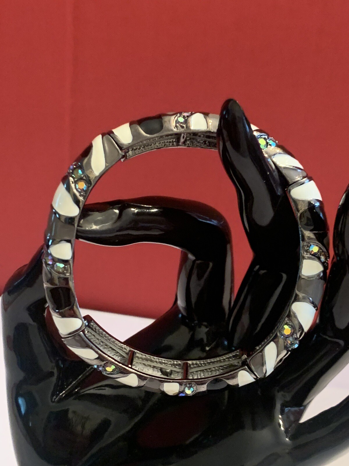 Joan Rivers Black/ Gray/ White Enamel Elastic Bracelet AB Crystals – BinT