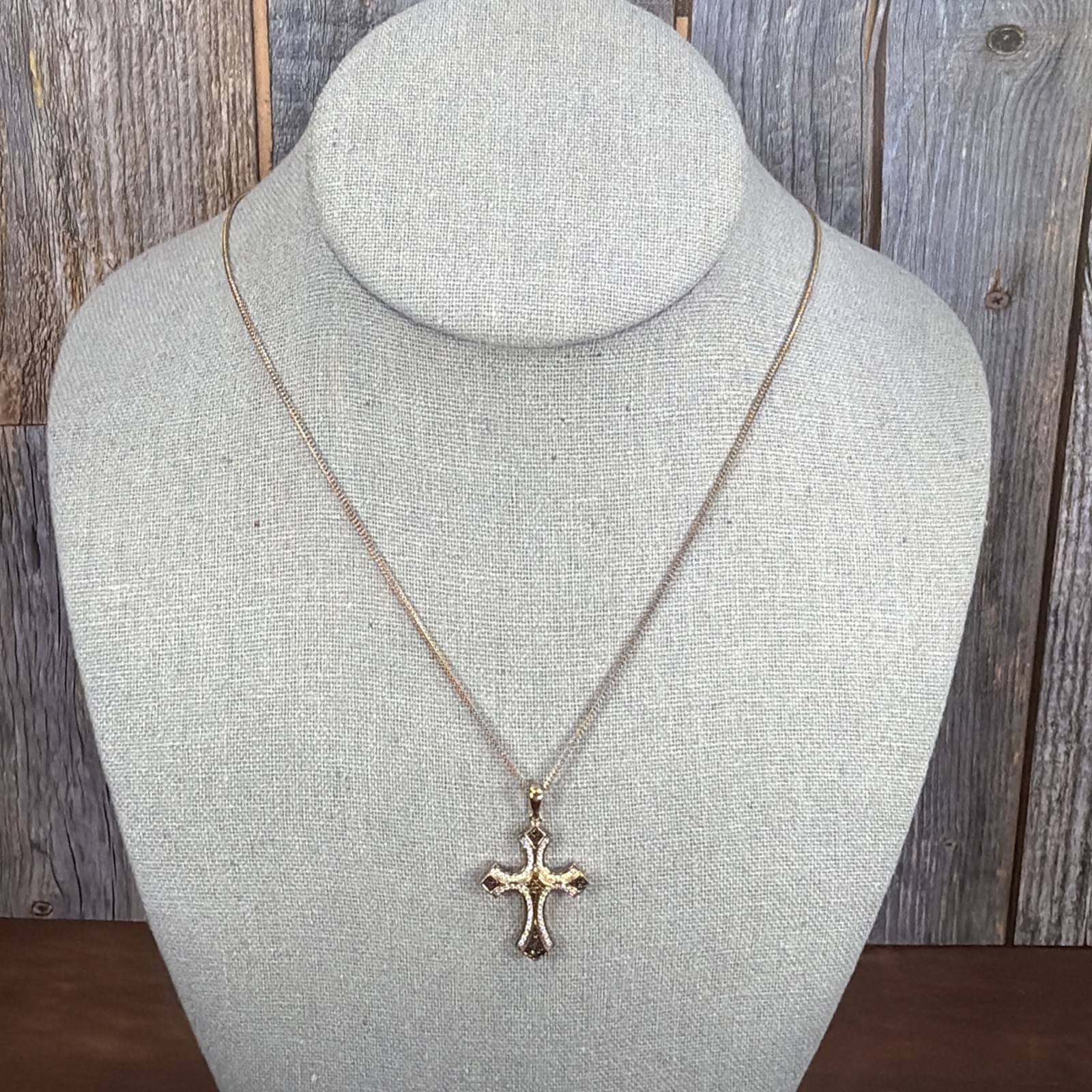 BBJ Sterling Silver Cross & Chain Rose gold CZ 925 BBJ Bangkok Ratnaraj Jewelers