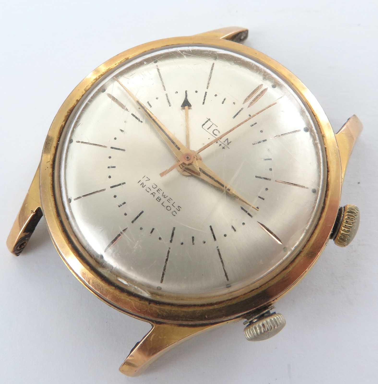 SACRCE Vintage Ticin Alarm 17J Cal. LP Incabloc Mens Watch. Ref. 35-774-3