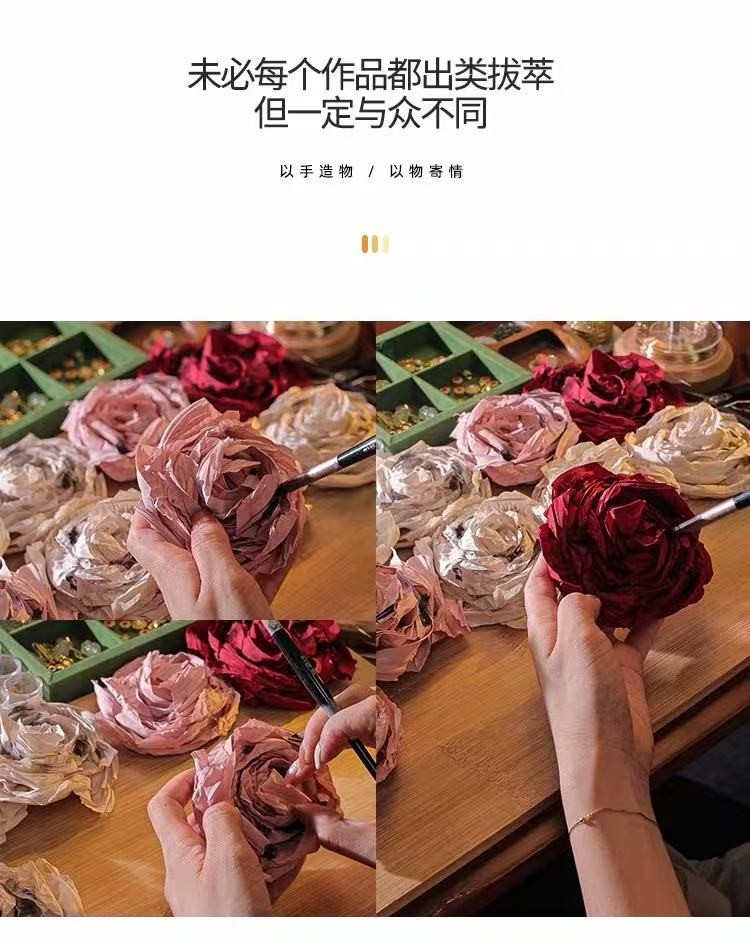 Oversized Floral Acrylic Hair Claw, Hand Painted Fabric Flower Hair Clip 4 Color