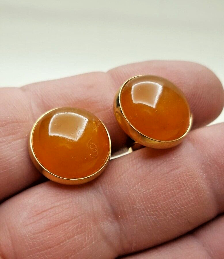 Vintage Cufflinks of the USSR 4ЯК 1950s Honey Amber. Brass. Gilding