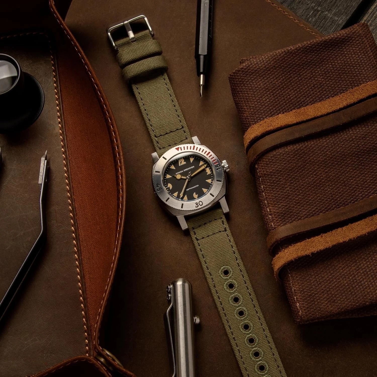 Canvas Quick Release Watch Bands Faded Olive, 22mm