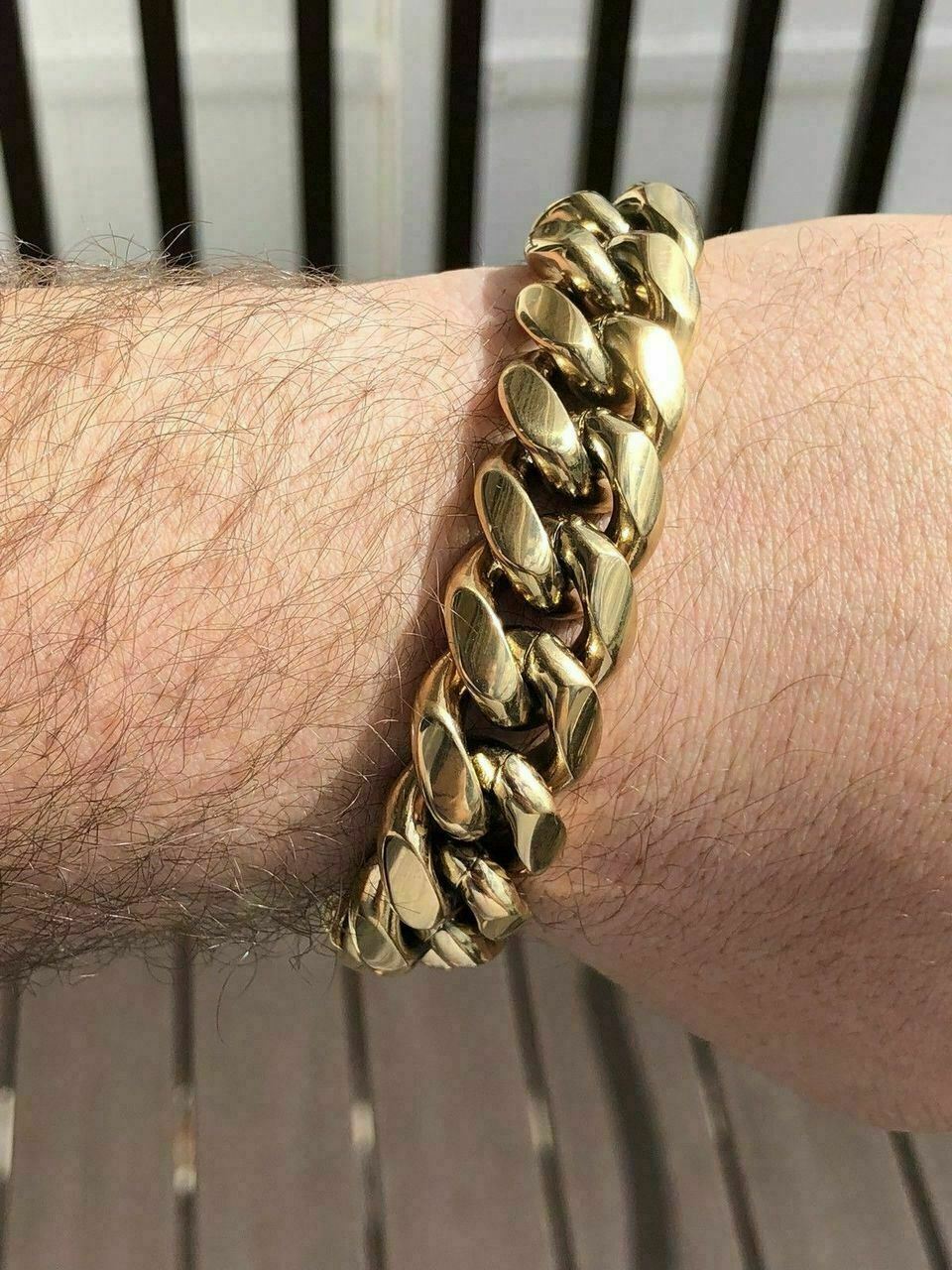 18mm Men’s Miami Cuban Link Bracelet 14k Gold Plated Stainless Steel 150 Grams