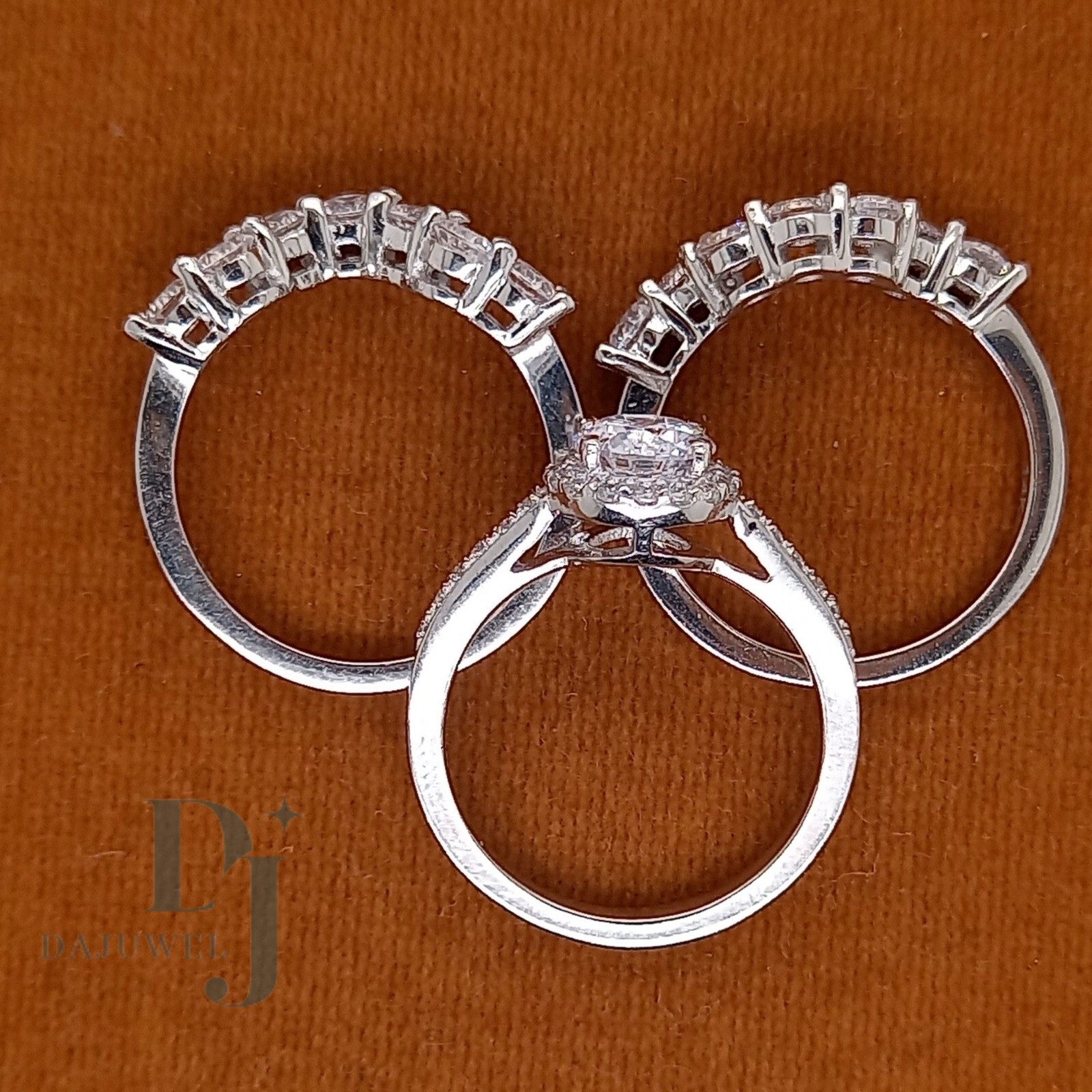 3.50 Ct Round Cut White Moissanite Trio Set Engagement Ring Solid 14K White Gold
