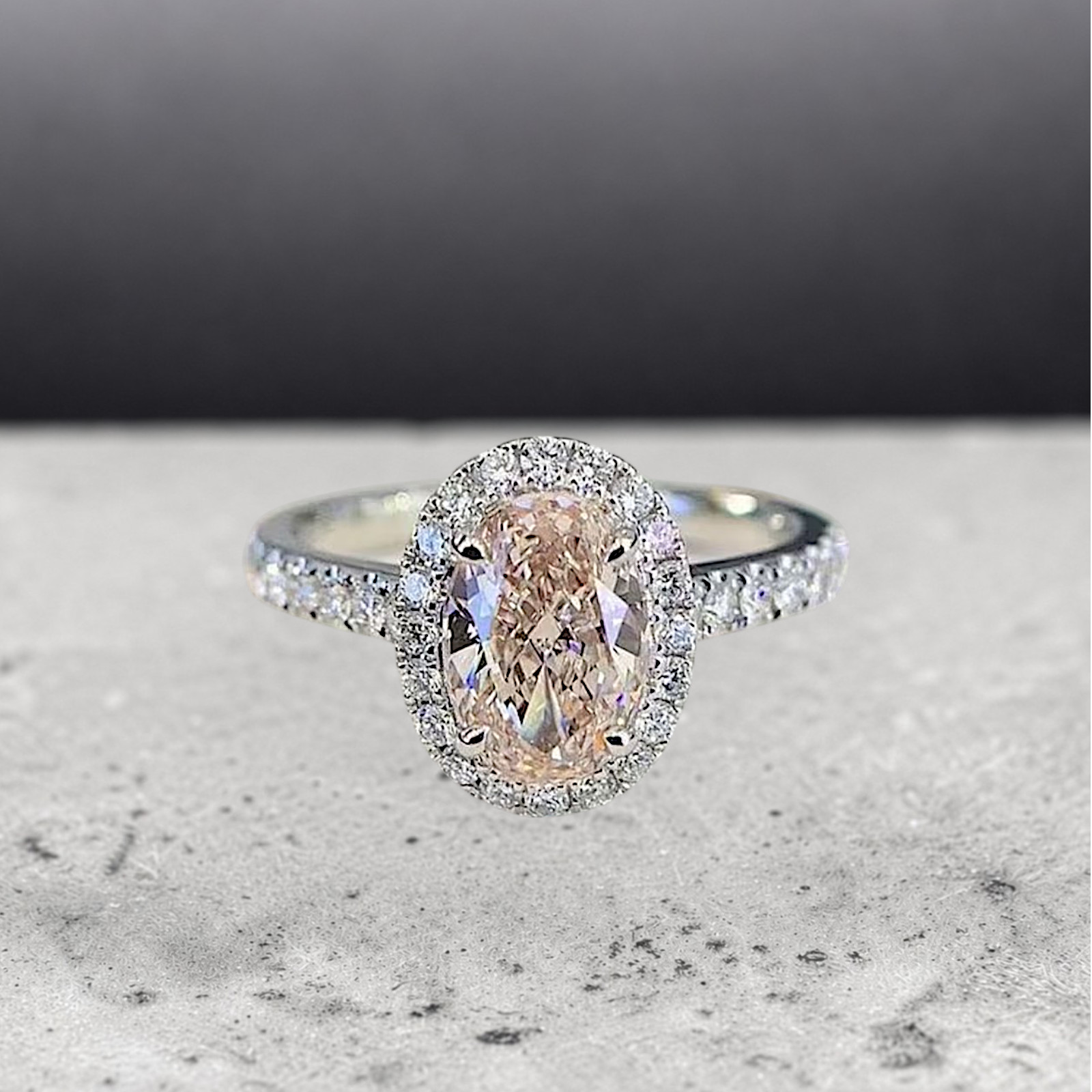 Fancy Vivid Pink Lab Grown Diamond Wedding Ring 18K White Gold 2.75 CT Oval Cut