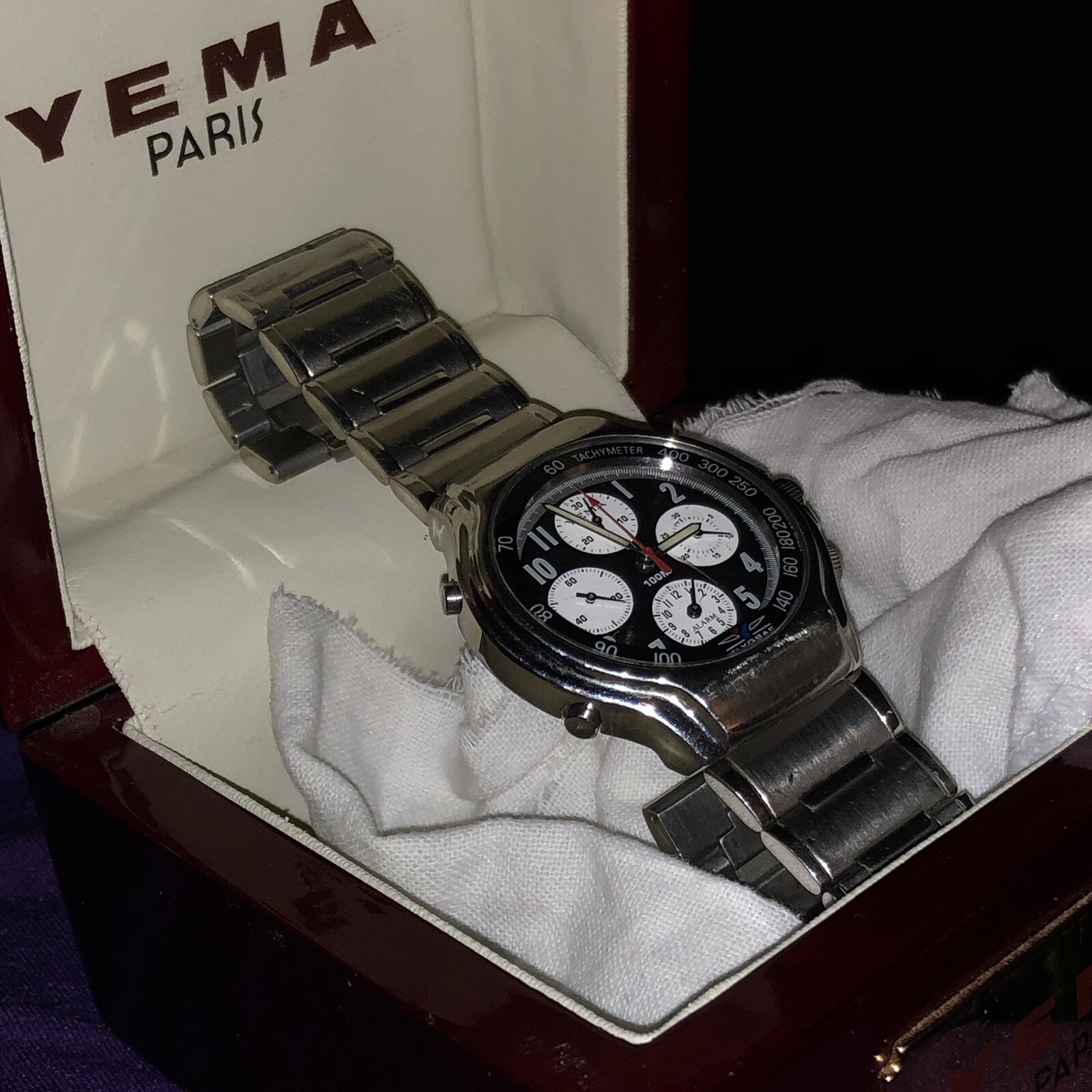 YEMA Paris Tachymeter Alarm Watch 100m Water Resistant 10atm 7T34 YE969