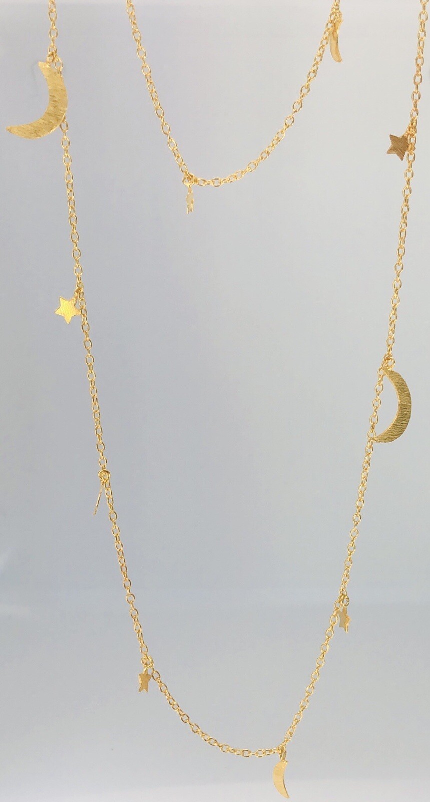 925 Sterling Silver Long Necklace With Noon Stars Brush Matte Finish