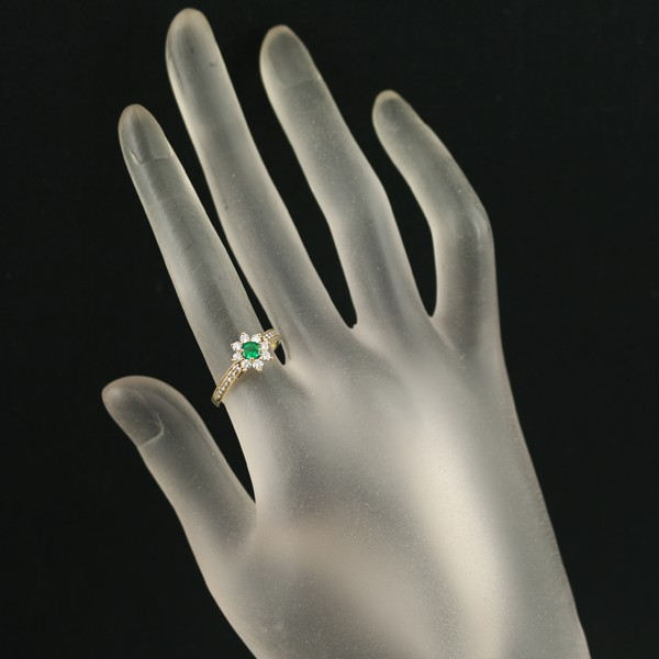 Auth Tiffany&Co. Ring Emerald Diamond Flora Continuous Row US6-6.25 18K YG