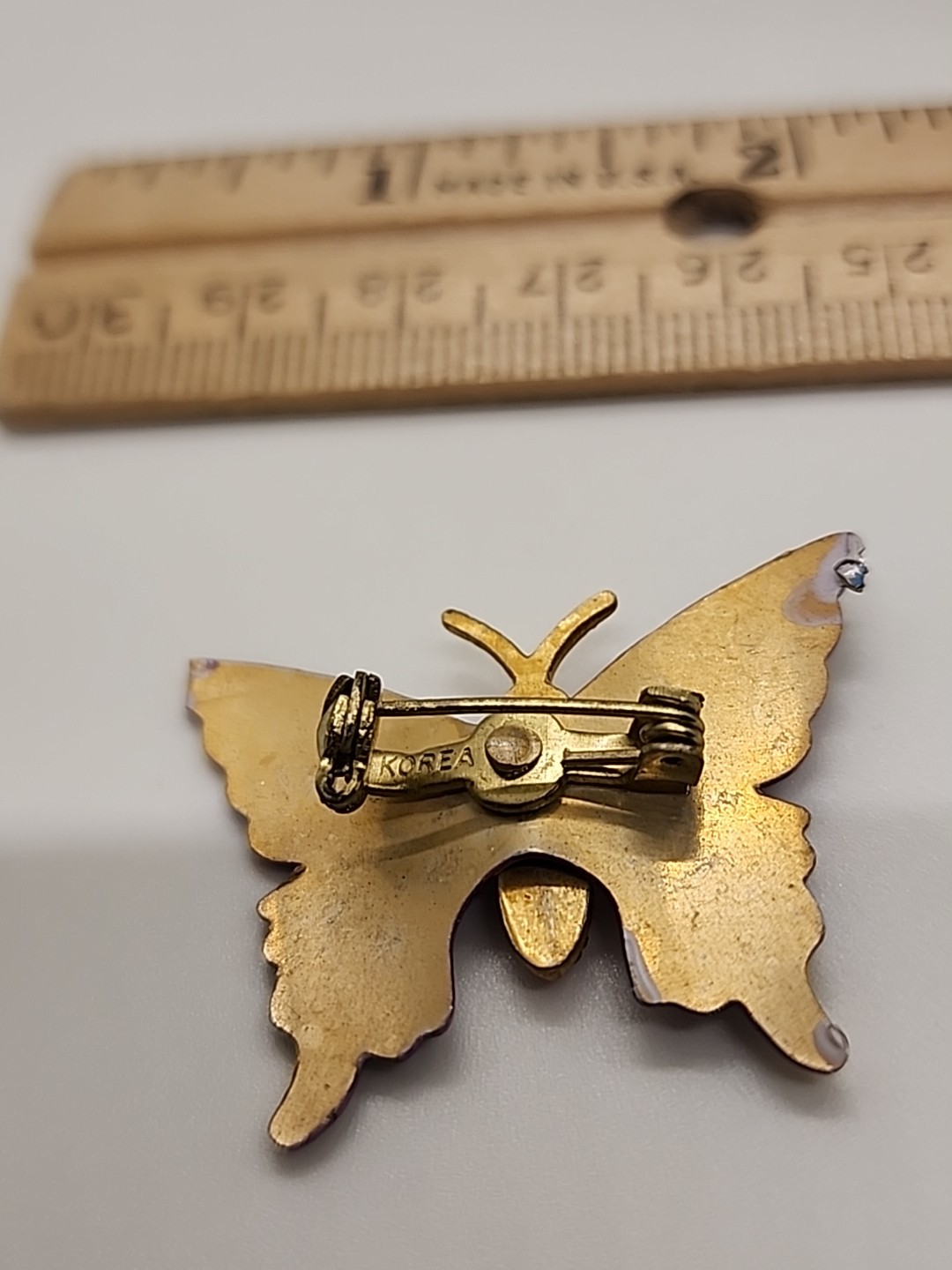 Vintage 1970’s Purple Yellow Enamel Butterfly Korea Signed