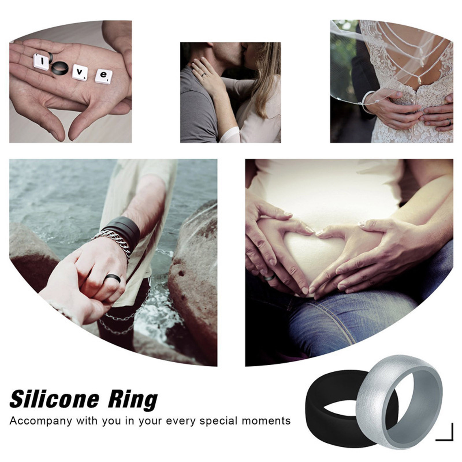 10PACK Silicone Wedding Rings for Men Rubber Sport Engagement Bands- 8.7mm Wide