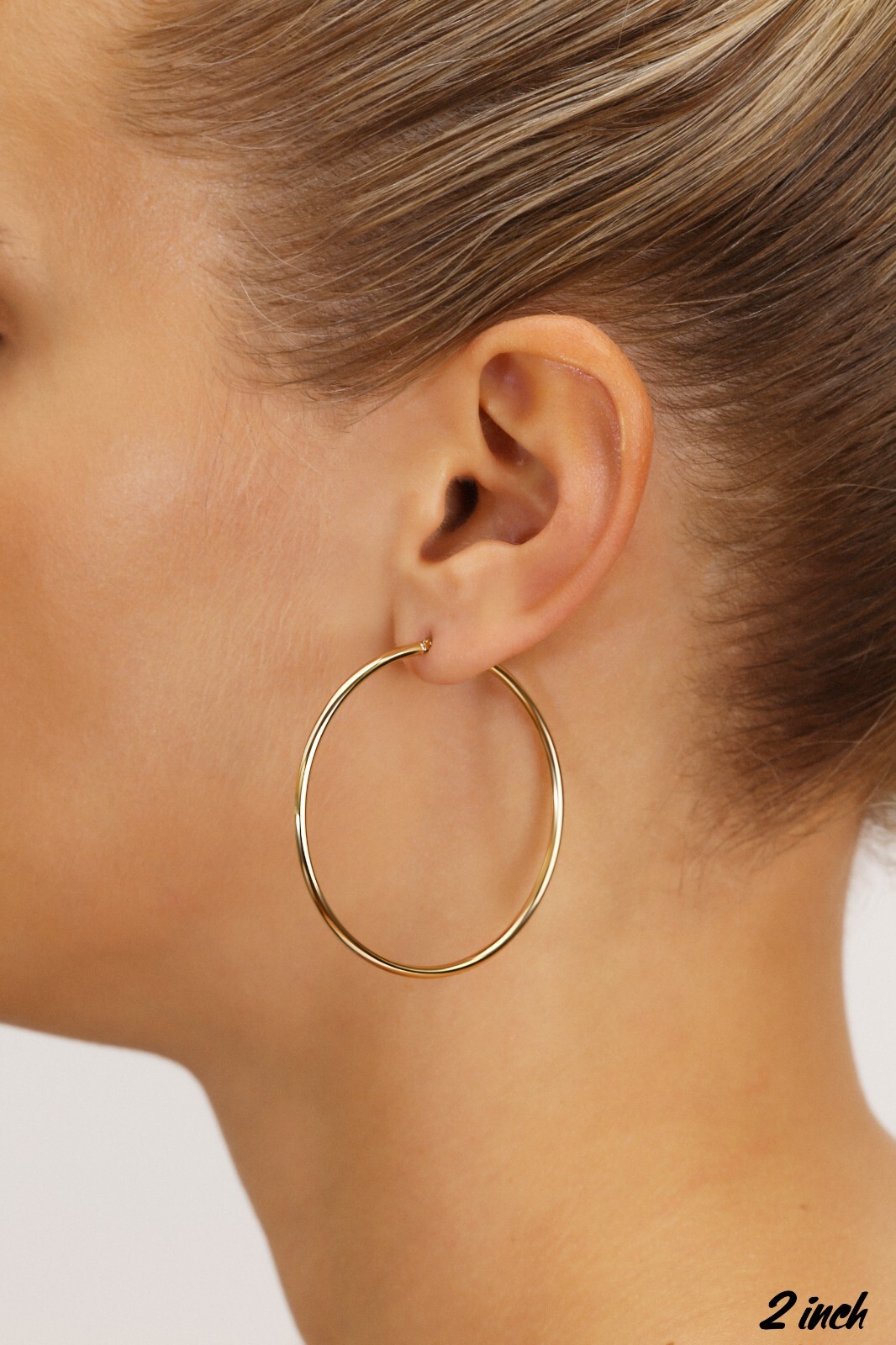 14K Real Solid Gold 2″ Large Big Round Hoop Earrings Lightweight Large Hoops