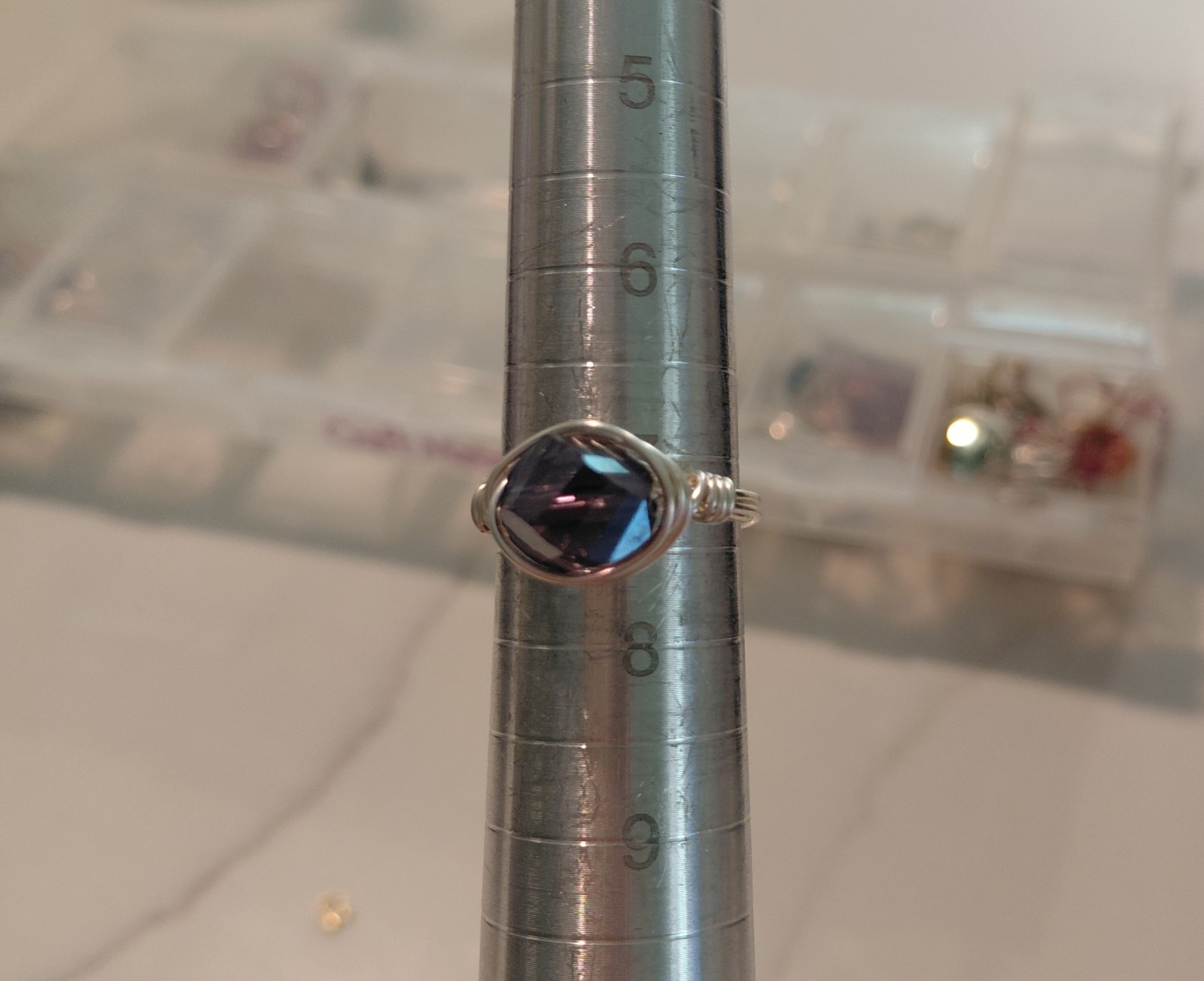 Silver Plated Copper Wire Wrapped Labrodorite Bead Ring Size 7