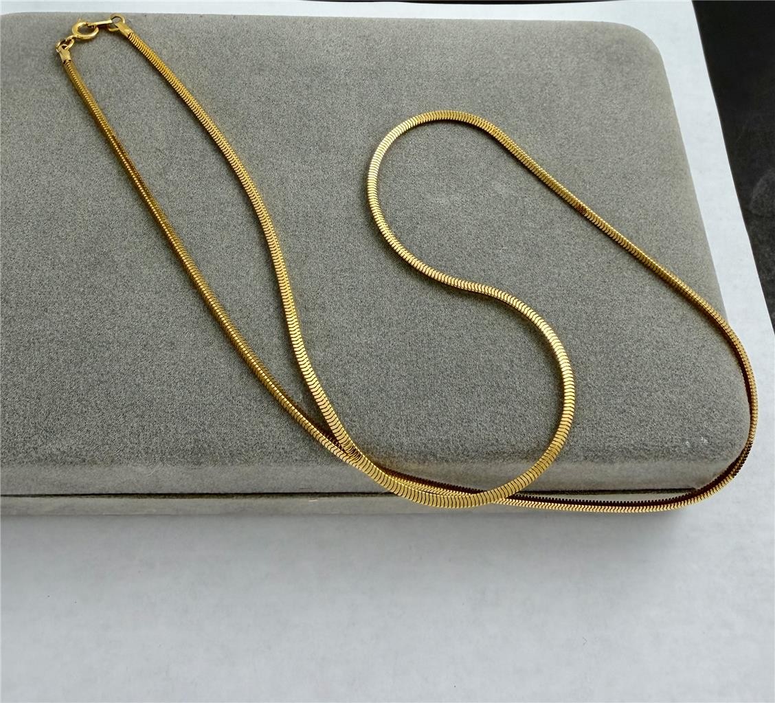 Gold Plated 2MM Wide 1MM Thick Snake Chain Necklace 24″ Long