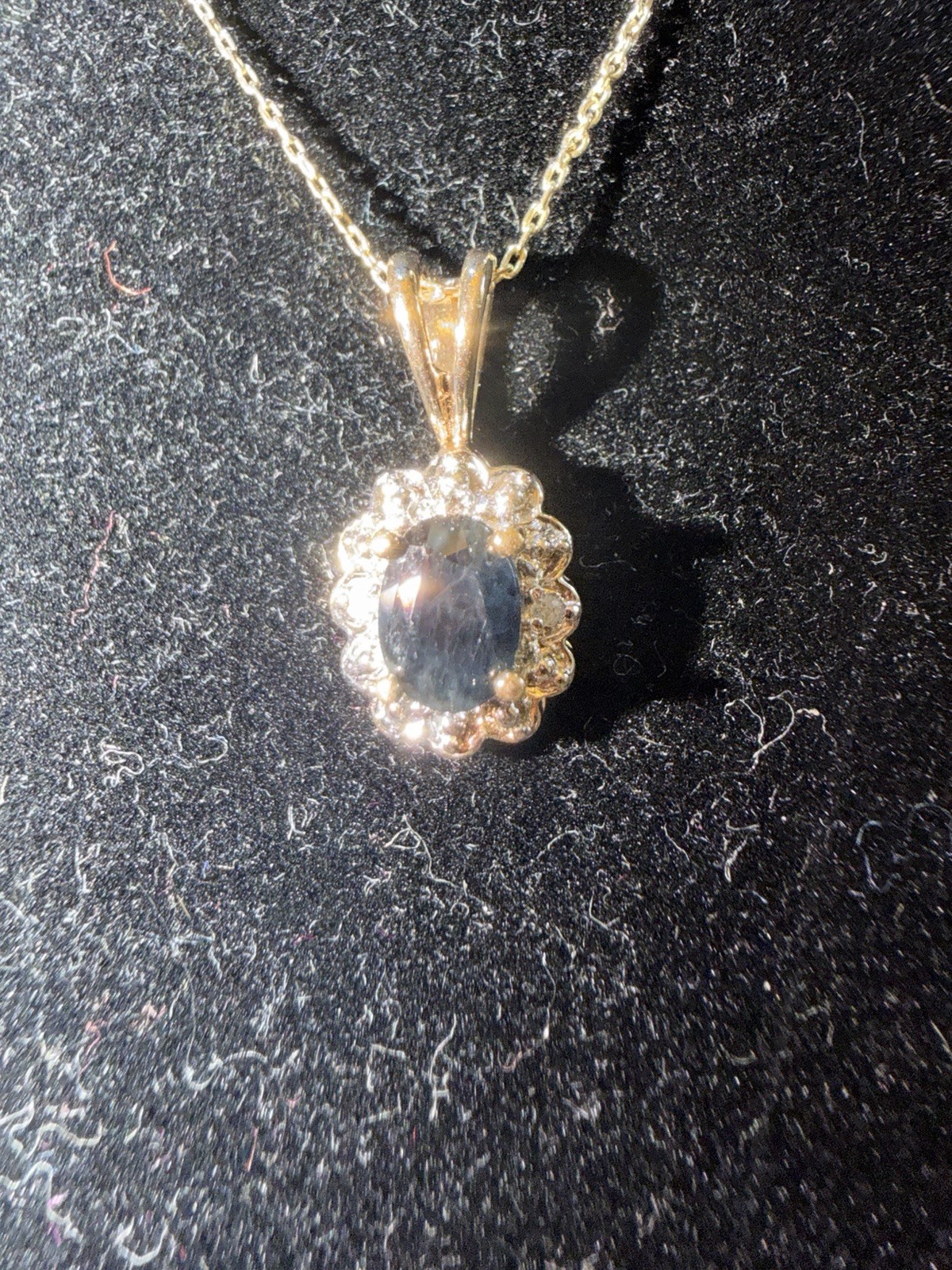 Sterling Silver Dark Blue Saphire/ Diamond Pendant Necklace
