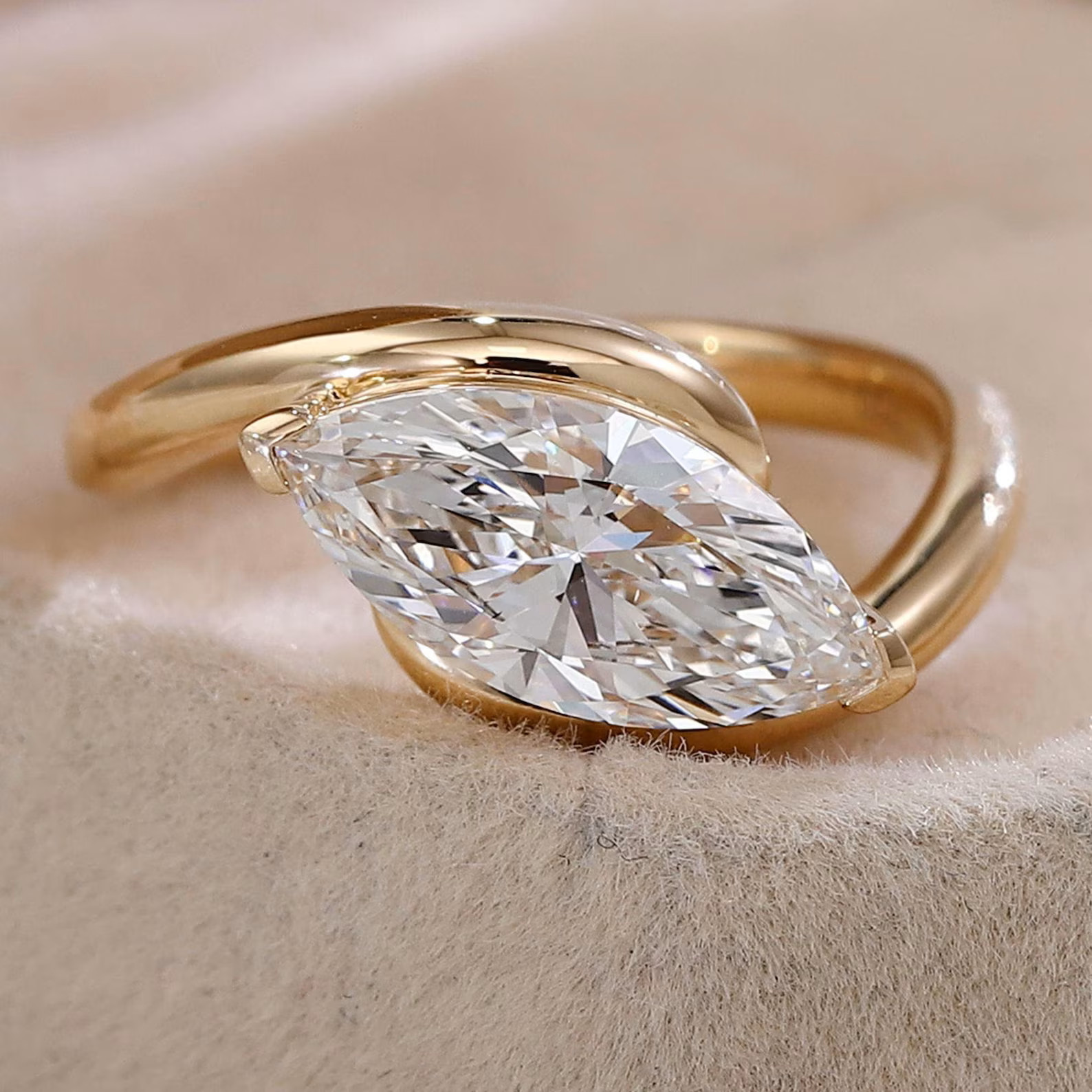 2.00 Ct Marquise Cut Lab Grown Diamond Bypass Shank Engagement Ring IGI 10k Gold