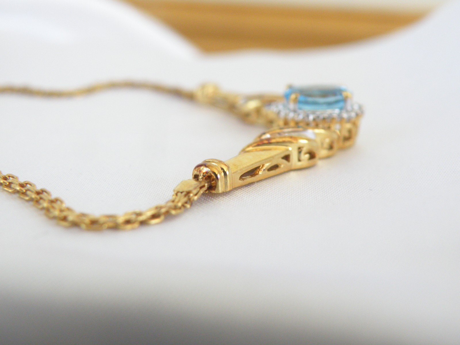 14K Gold on Sterling Silver 925 Natural Heated Blue Topaz Diamond Necklace 18″