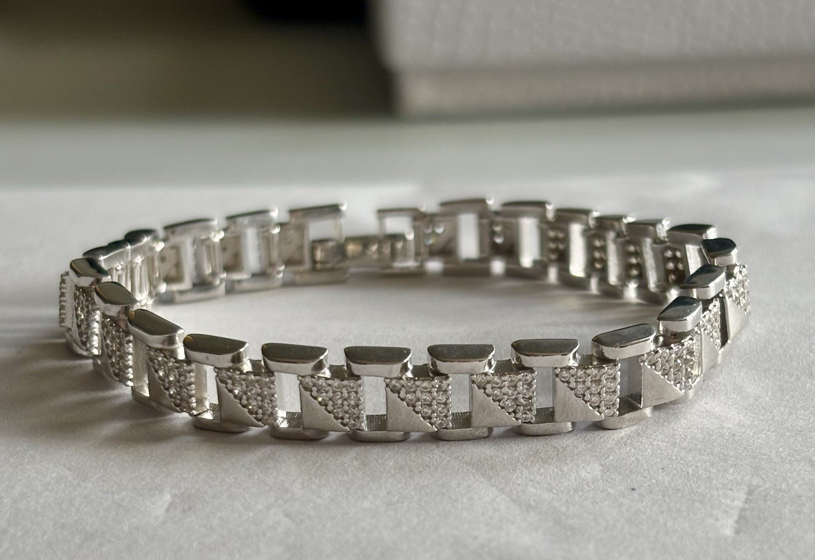 Mens Boys Stainless Steel/Titanium Bracelet With Faux Diamonds 925