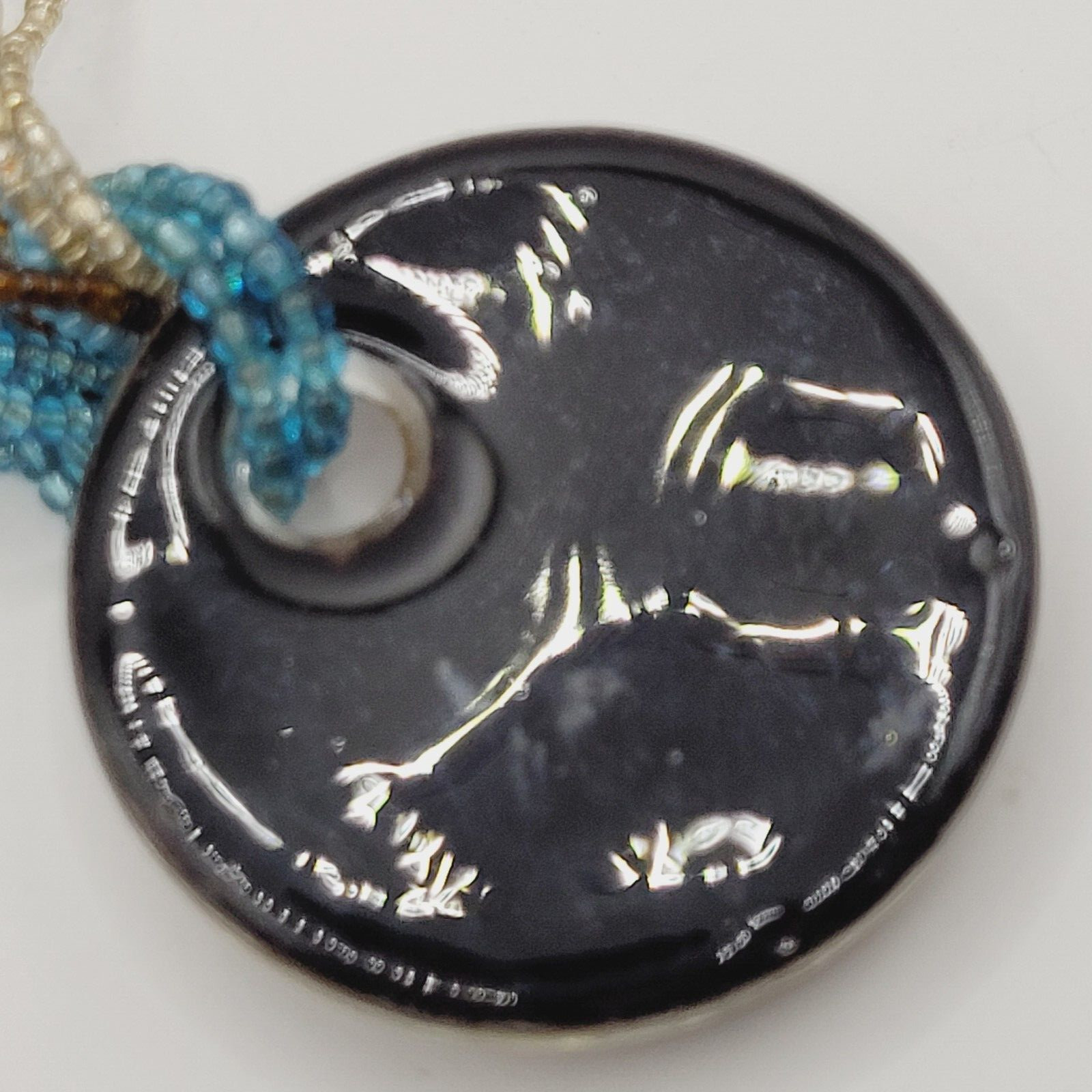 8 Strand Seed Beed Necklace with Metallic Foiled Large Round Art Glass Pendant