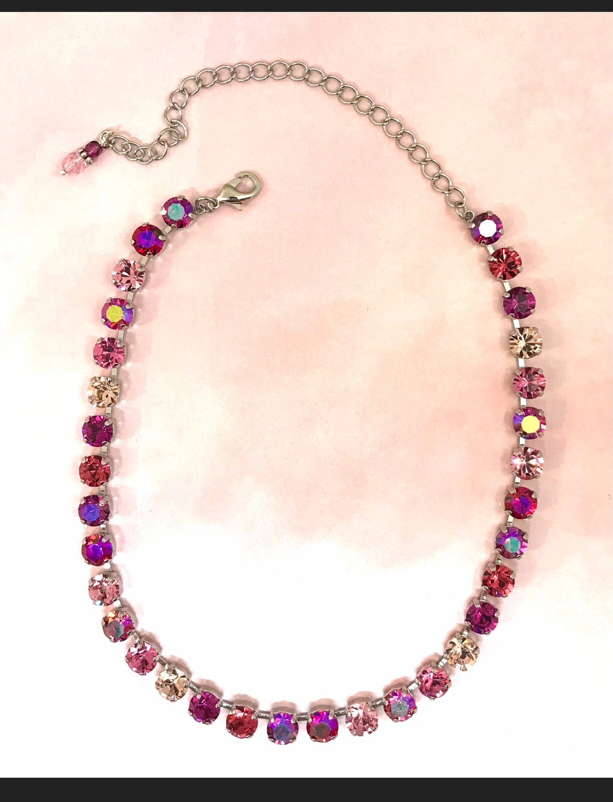Fuchsia Pink Cup Chain Tennis Necklace, Rose Pink Mix Cup Chain Tennis Necklace