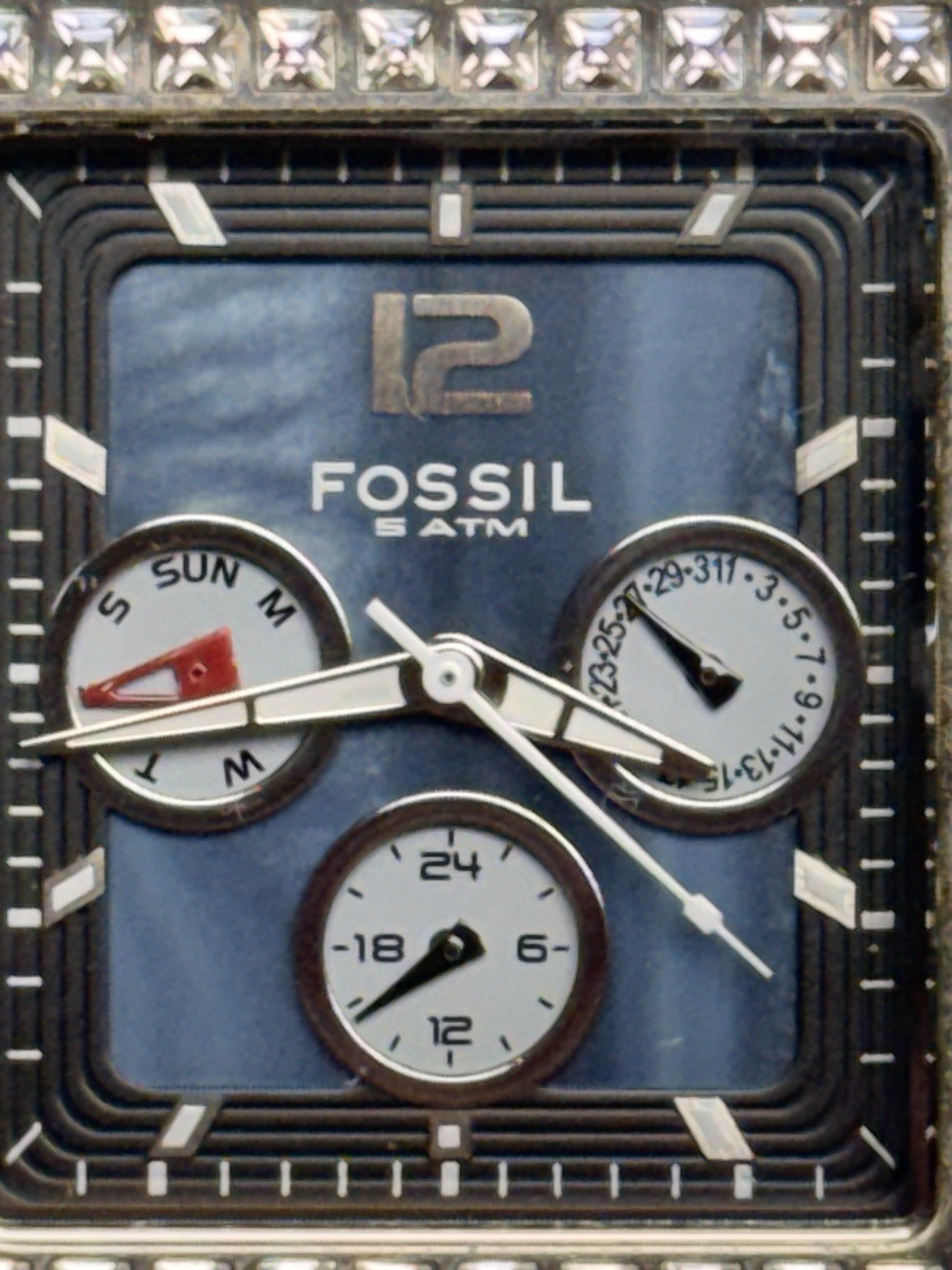 Fossil BQ9365 Women’s Blue Mother of Pearl Crystal Bezel Multifunction Watch