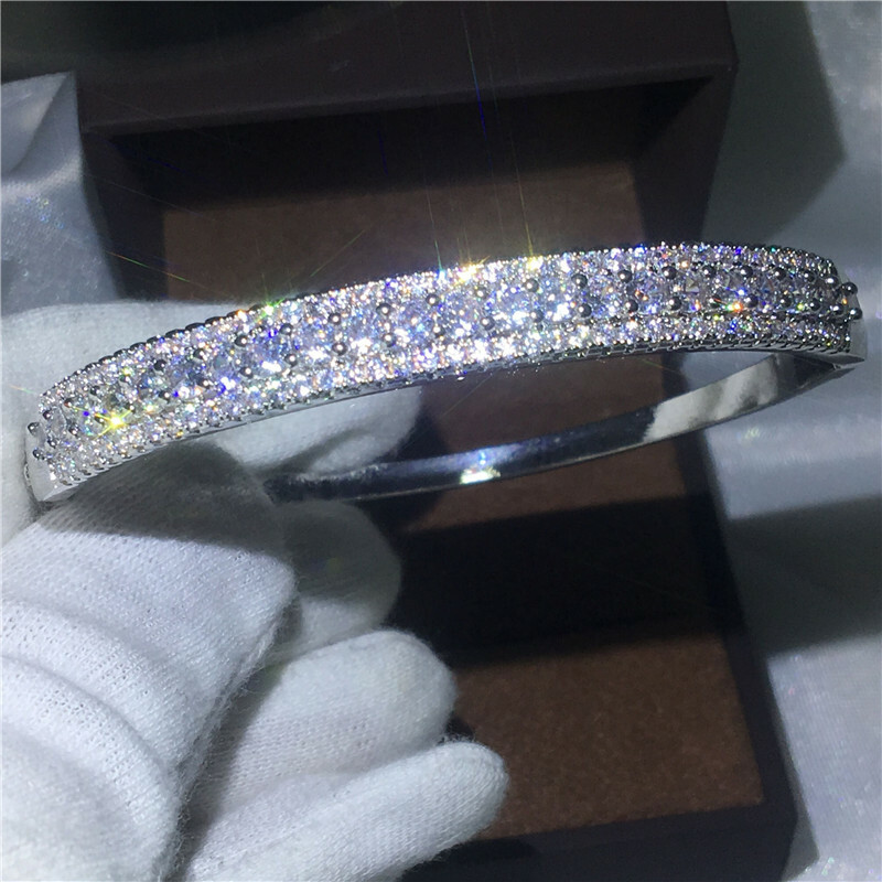 3.25 TCW Round Cut Moissanite 3-Rows Bangle Bracelet In 14k White Gold Plated