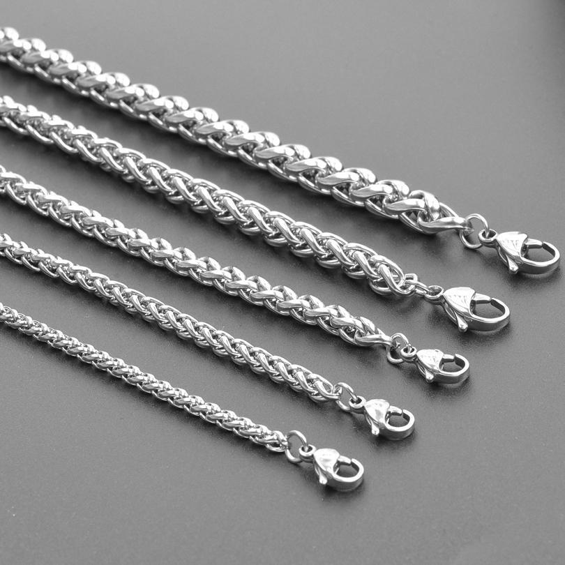 Braided Wheat Link 3-7mm Mens Chain Rainbow Stainless Steel Necklace Gift