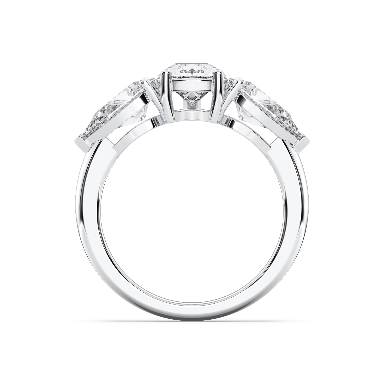 3.40 Ct Pear Cut Moissanite 3 Stone Prong Set Engagement Ring in Silver For Her